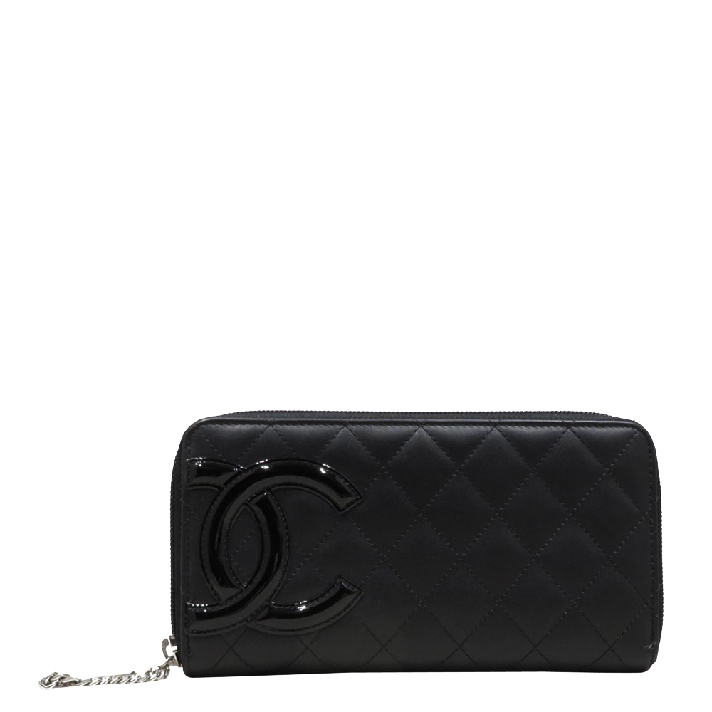 Chanel Black Leather Cambon Ligne Interlocking CC Logo Continental Wallet