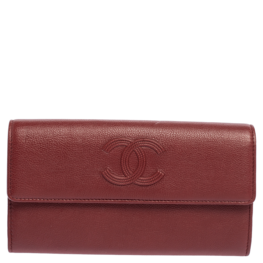 Chanel Dark Red Leather CC Flap Continental Wallet