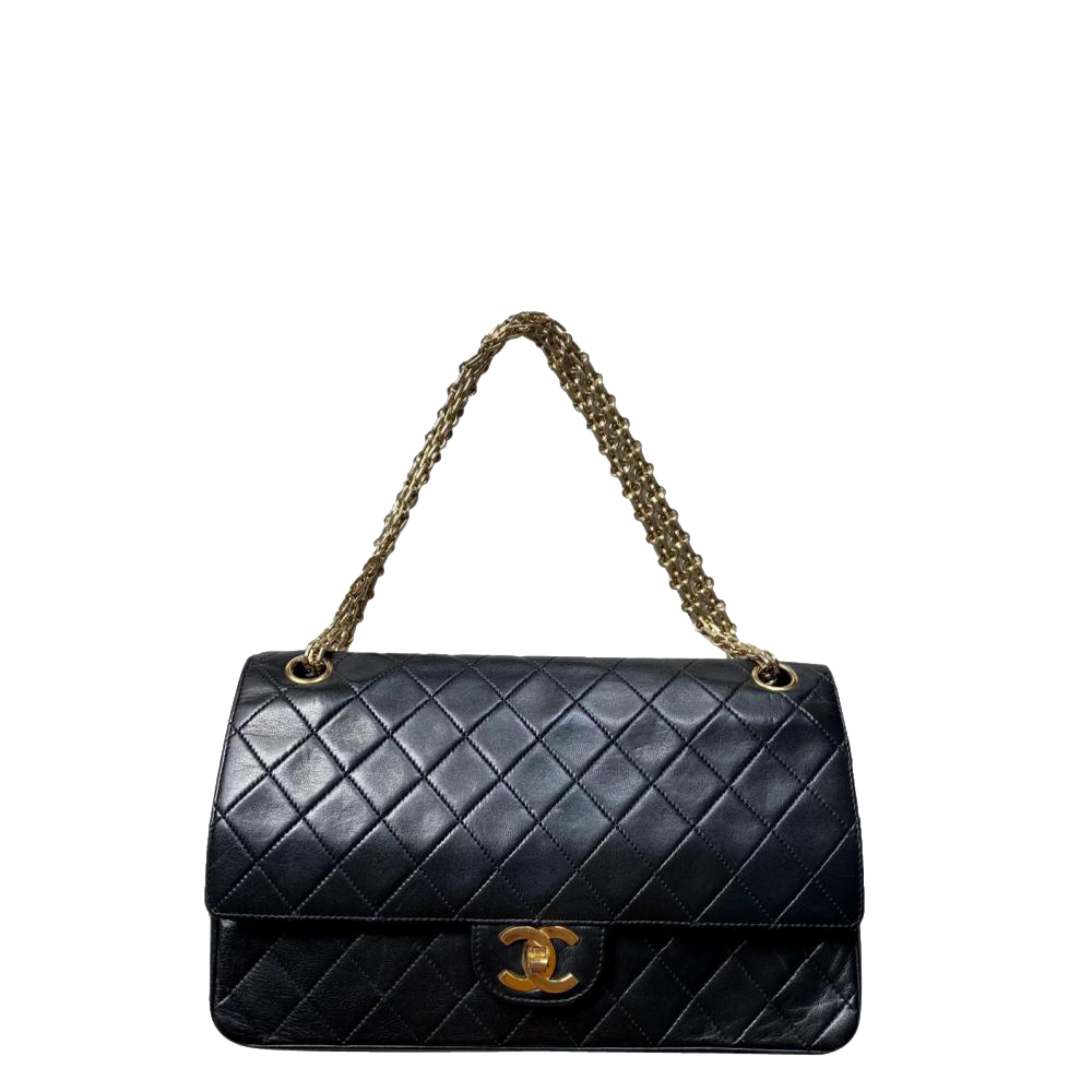 Chanel Black Lambskin Leather Double Flap Bag