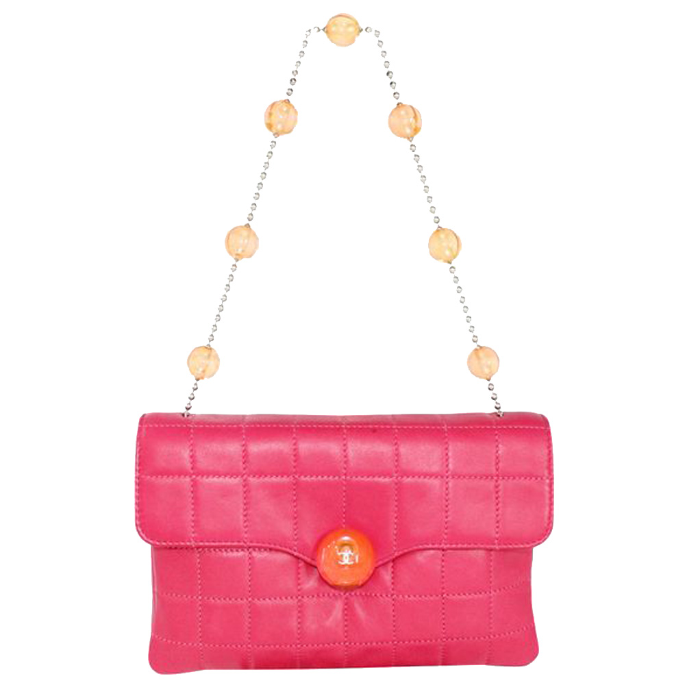 Chanel Pink Lambskin Leather Choco Bar CC Shoulder Bag