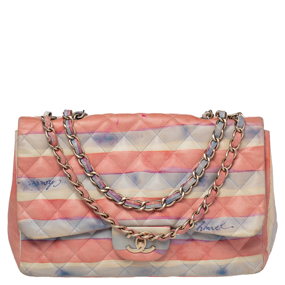 Chanel Multicolor Watercolor Colorama Leather Jumbo Classic Single Flap Bag