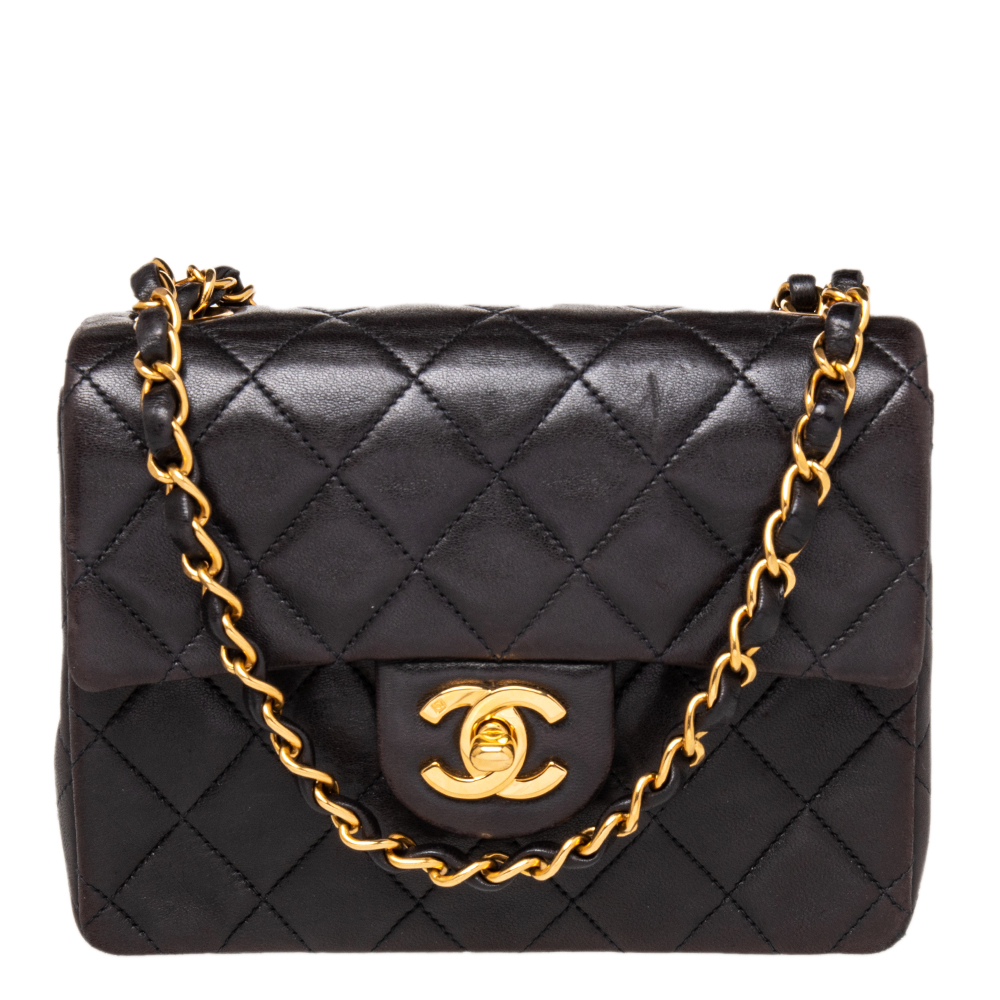 Chanel Black Quilted Leather Mini Square Classic Flap Bag