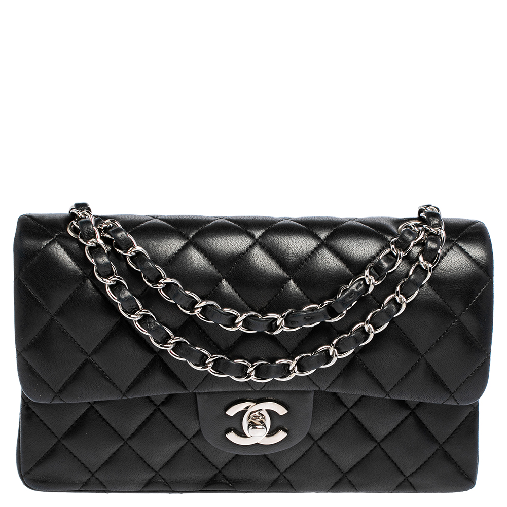 Chanel Black Quilted Lambskin Leather Small Classic Double Flap Bag