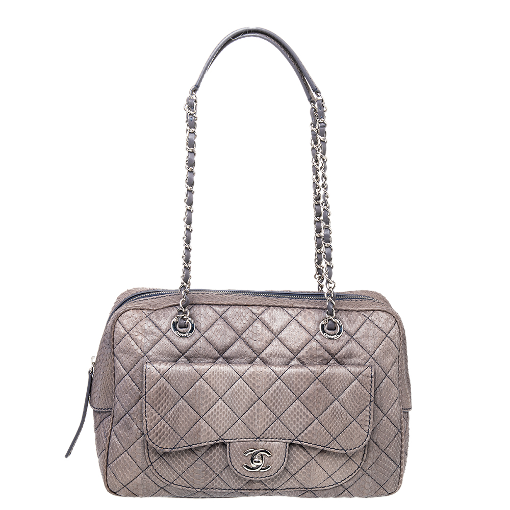 Chanel Grey Python Front Pocket Shoulder Bag