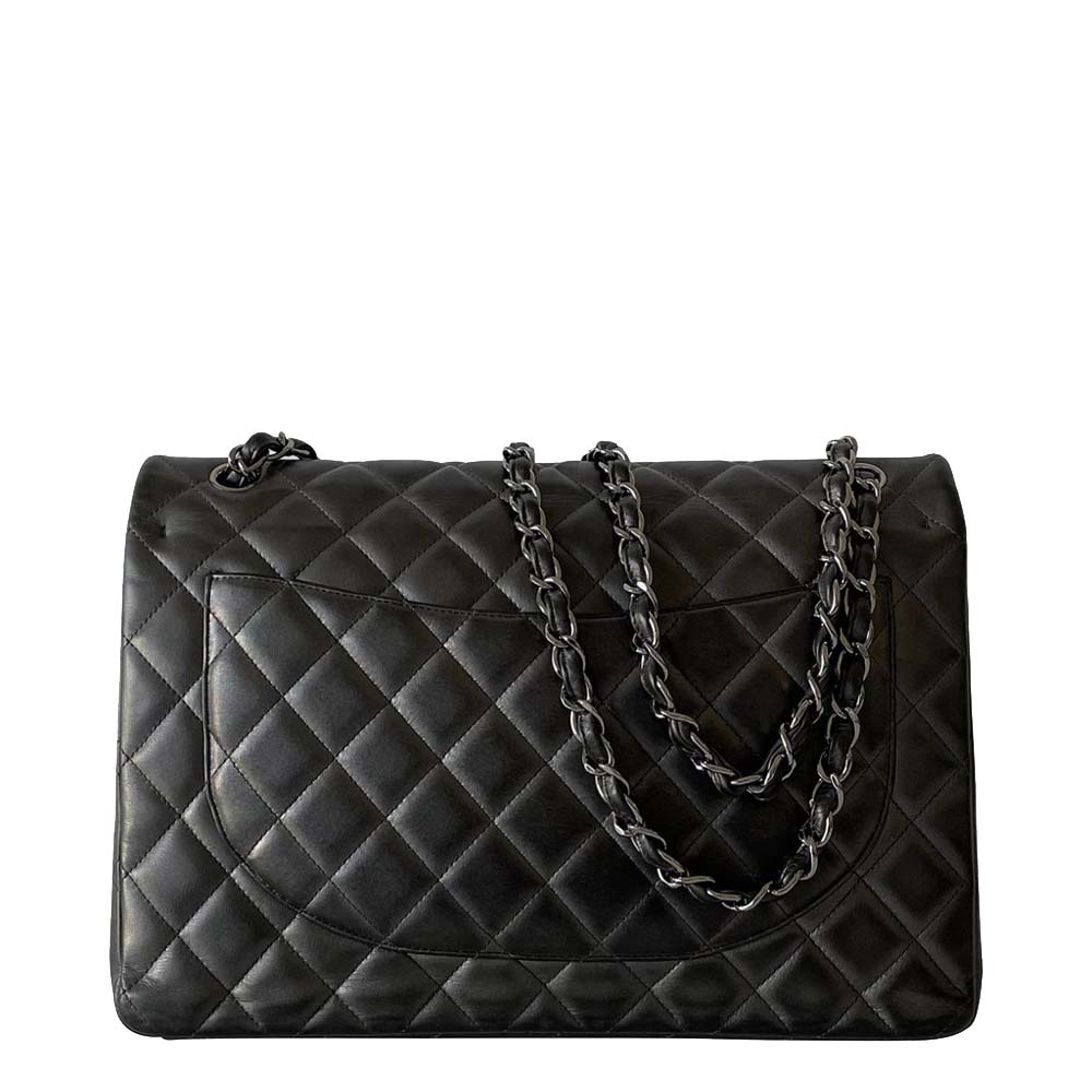 Chanel Grey Leather Classic Double Maxi Flap Bag