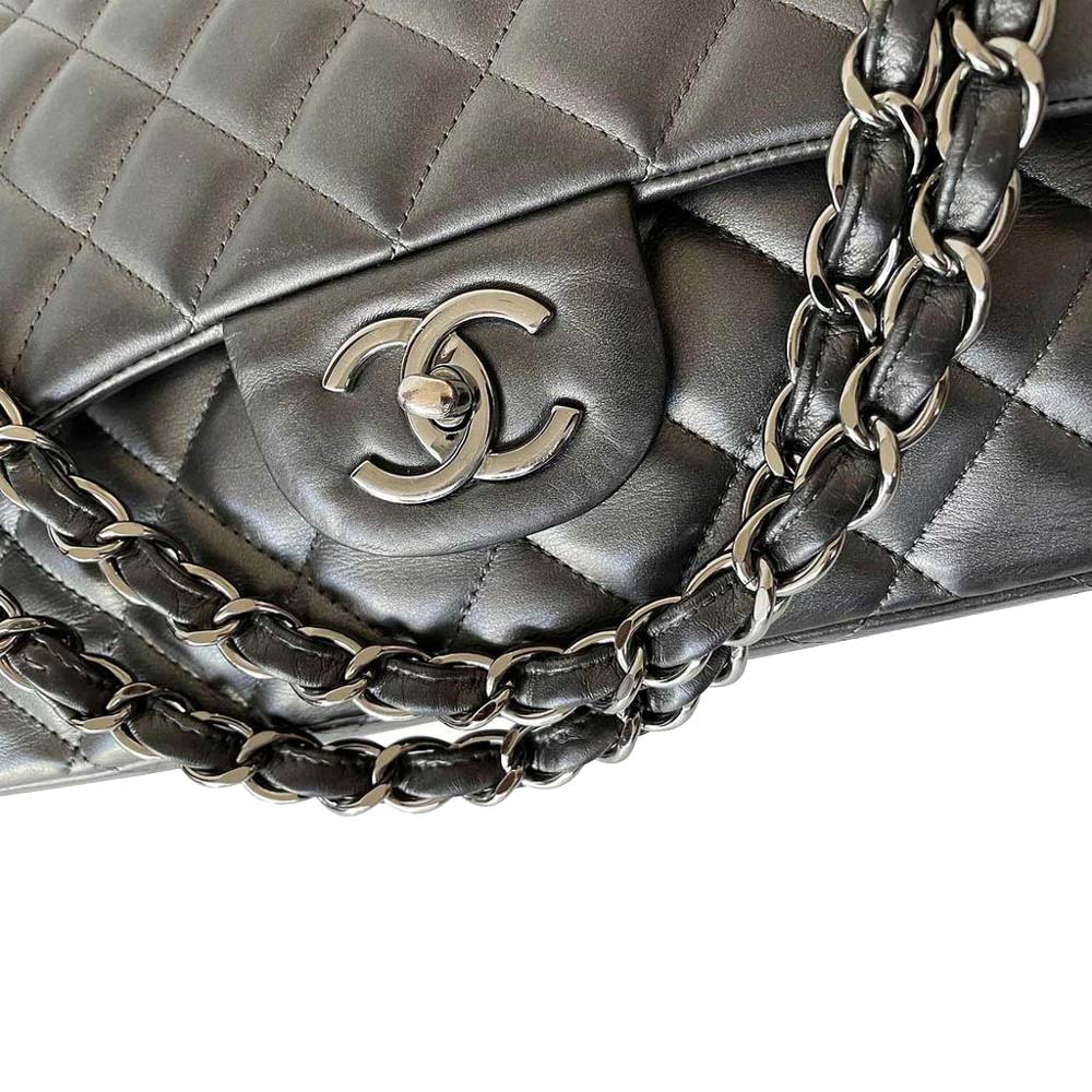 Chanel Grey Leather Classic Double Maxi Flap Bag