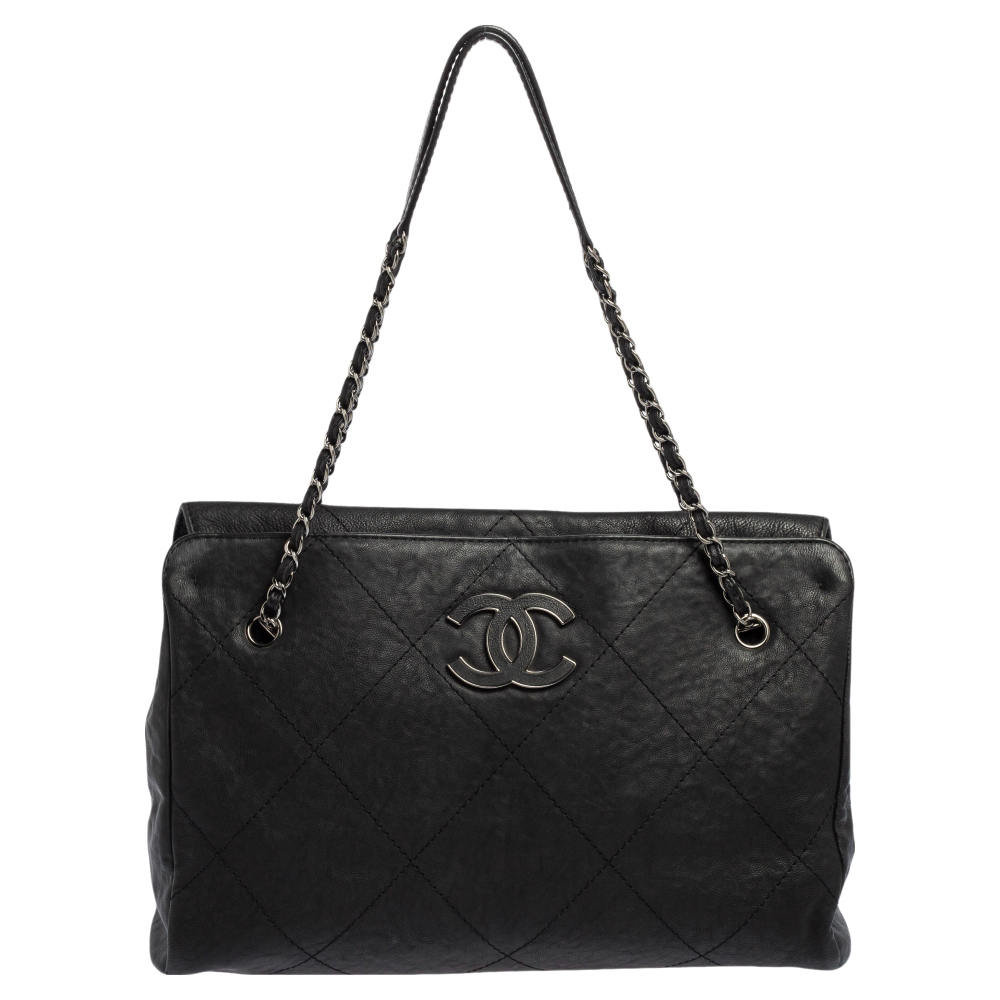 Chanel Black Quilted Leather Hampton Large Flap Bag