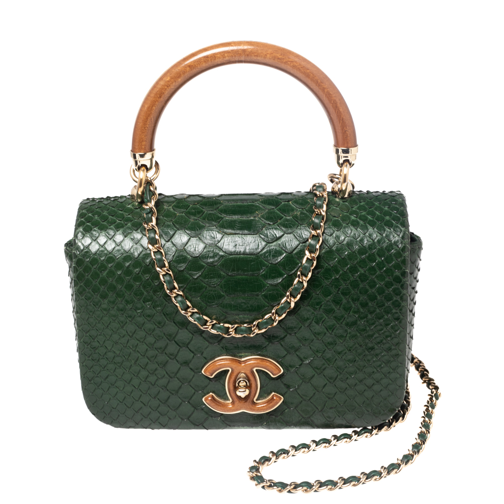 Chanel Green Python Knock on the Wood Top Handle Bag
