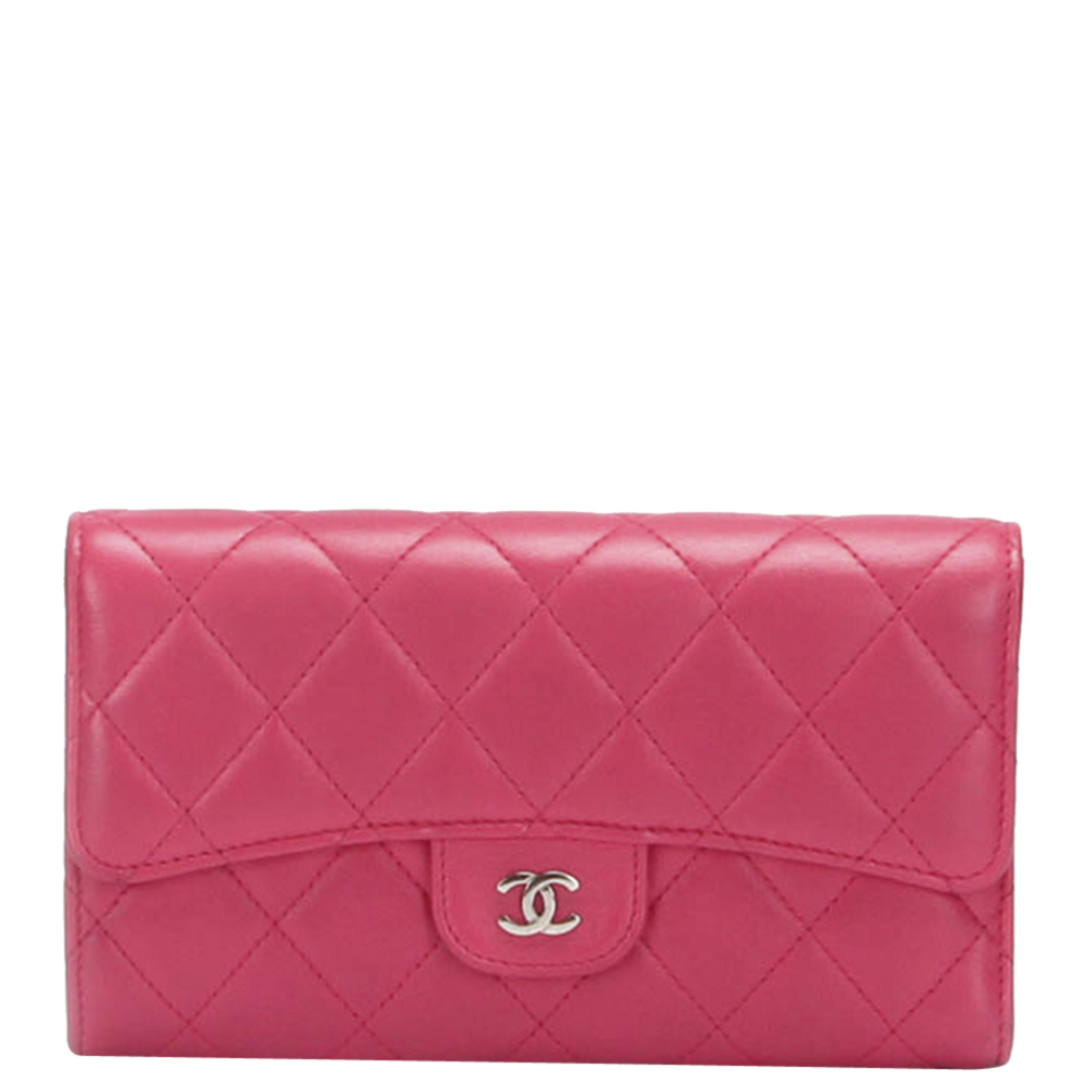 Chanel Pink Lambskin Leather Flap Wallet