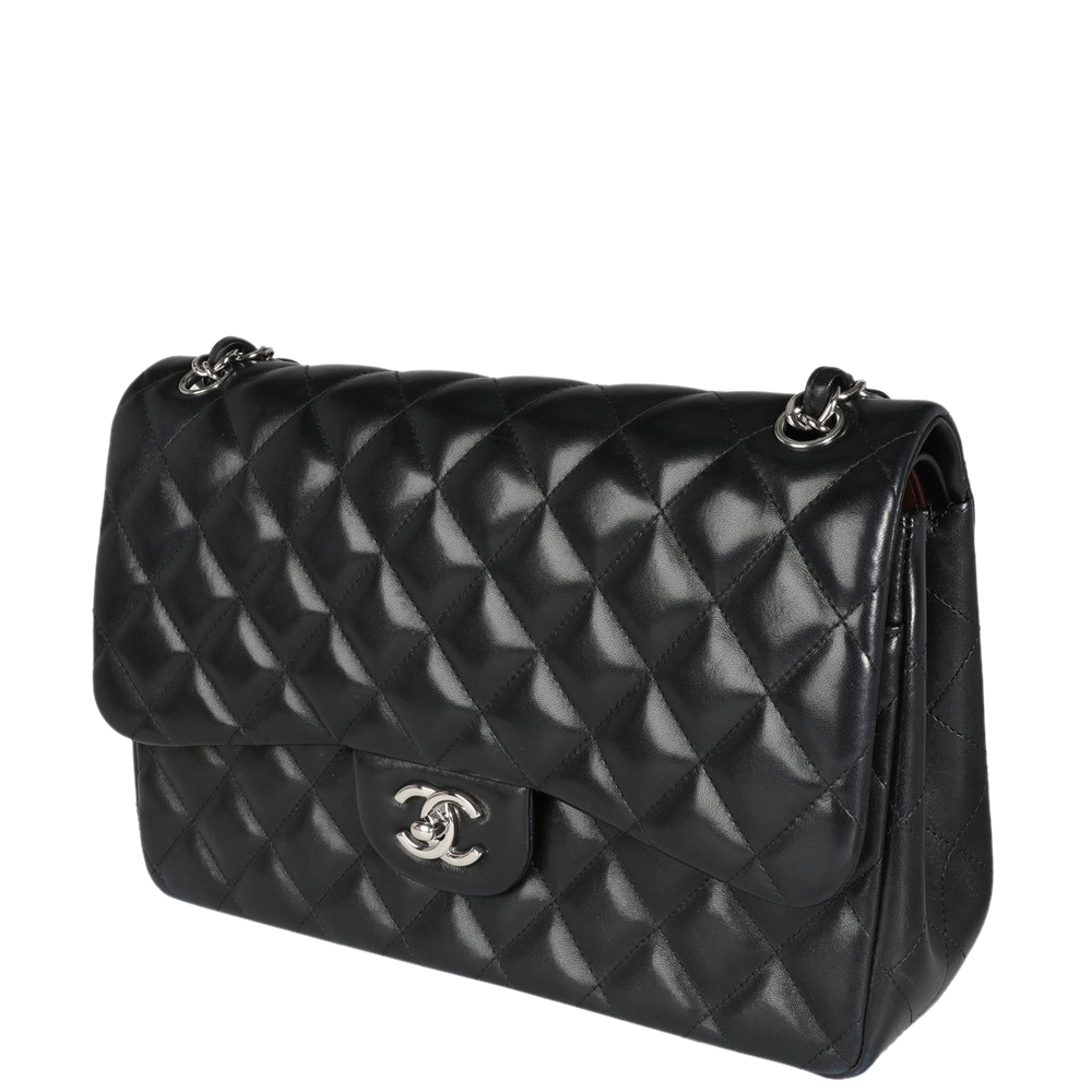 Chanel Black Lambskin Leather Quilted Jumbo Classic Double Flap Shoulder Bag
Chanel Black Lambskin Leather Quilted Jumbo Classic Double Flap Shoulder Bag
