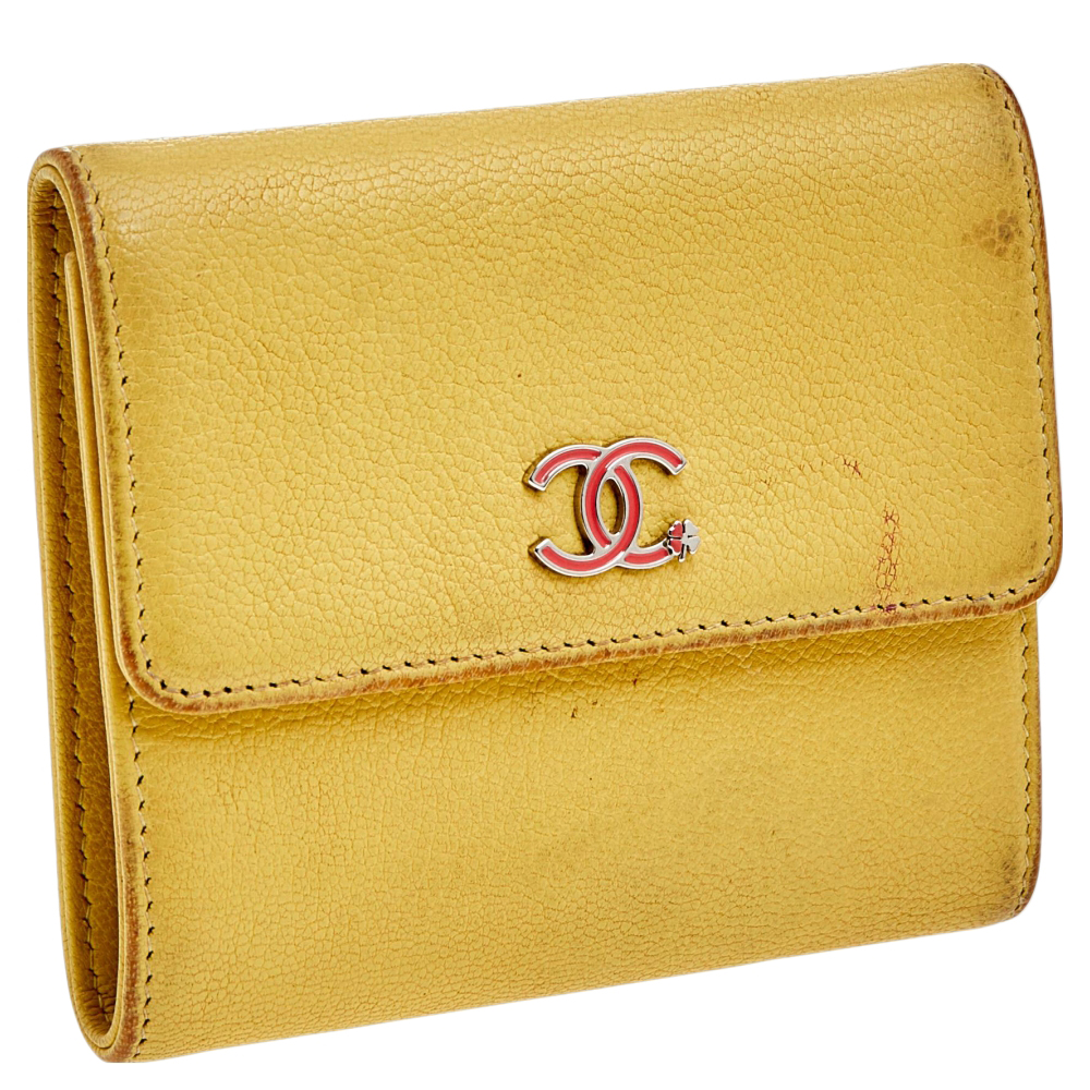Chanel Yellow Leather Trifold Wallet
