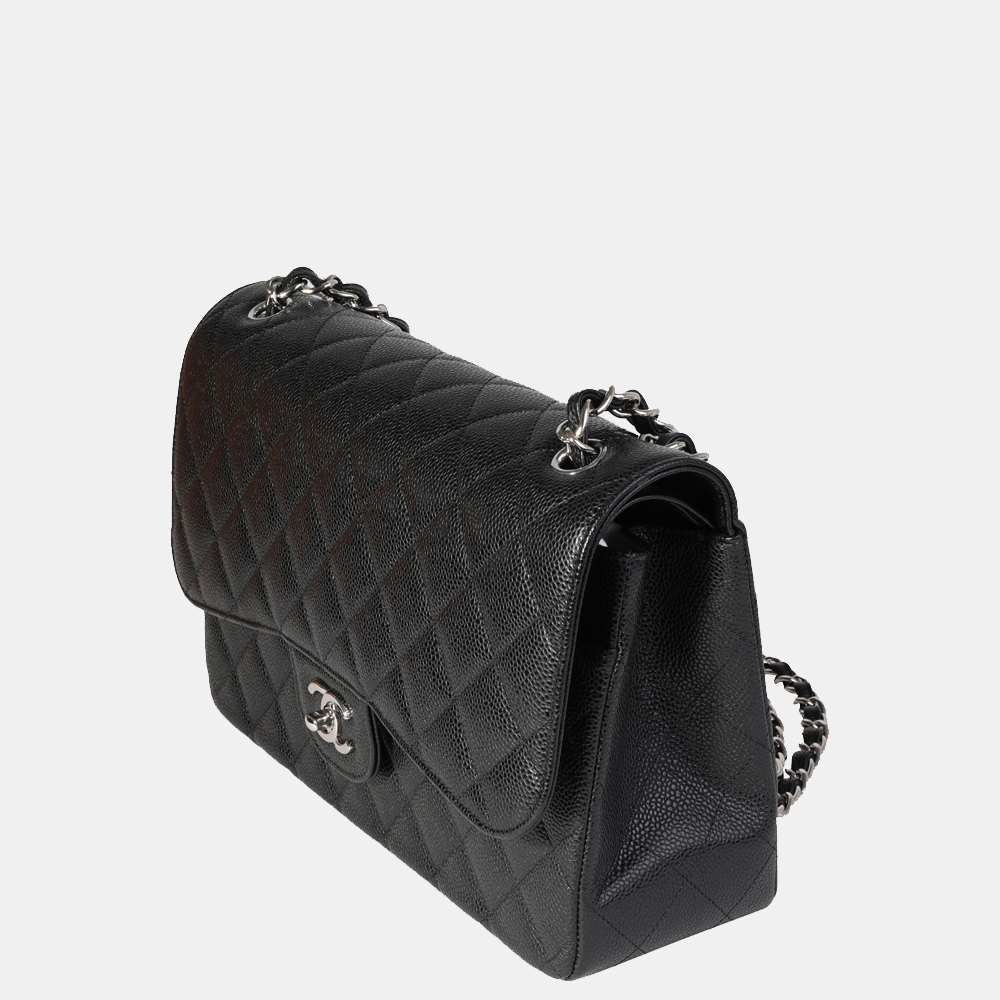 Chanel Black Quilted Caviar Leather Jumbo Classic Double Flap Shoulder Bag
Chanel Black Quilted Caviar Leather Jumbo Classic Double Flap Shoulder Bag