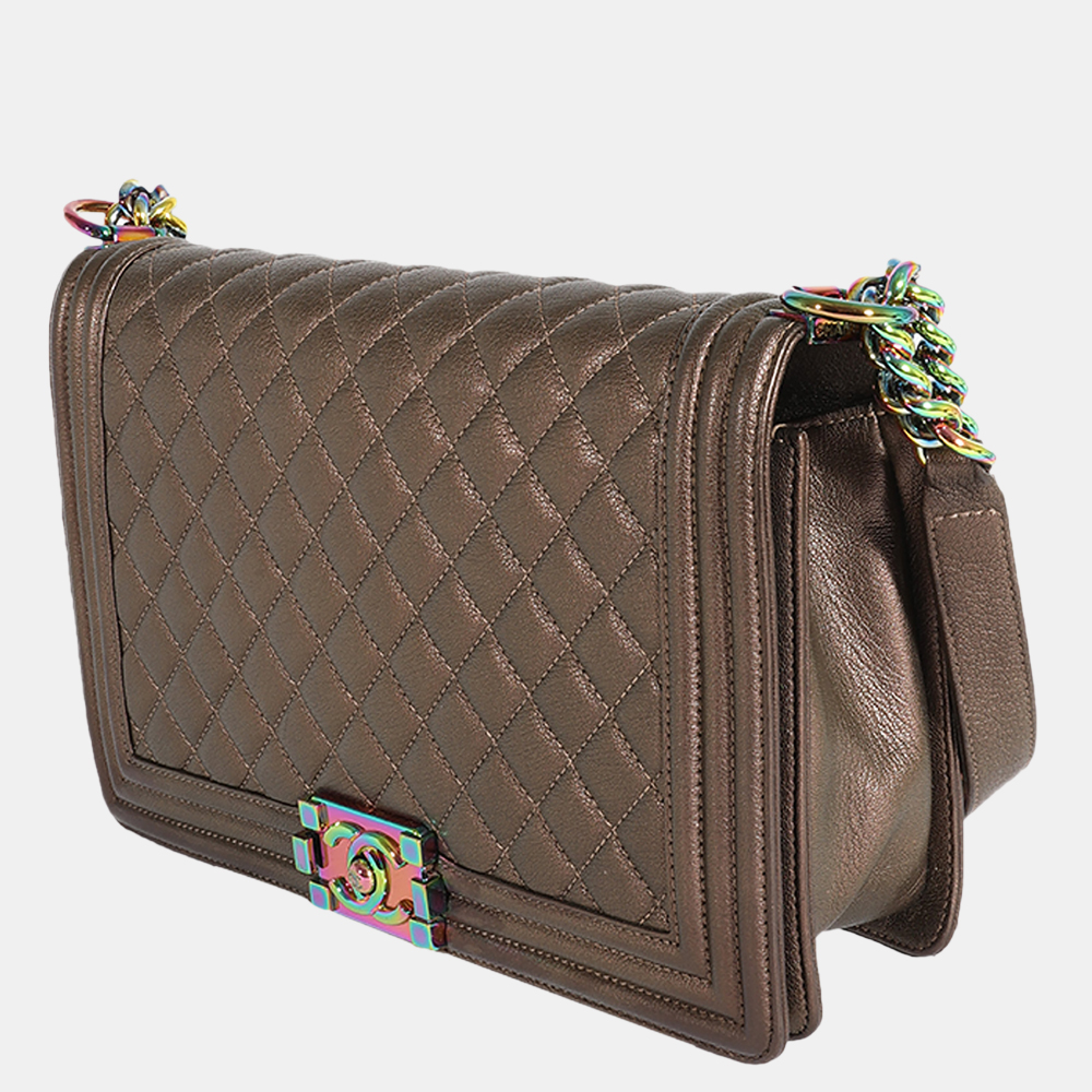 Chanel Bronze Quilted Goatskin Leather Rainbow Hardware Medium Boy Shoulder Bag, Brown
Chanel Bronze Quilted Goatskin Leather Rainbow Hardware Medium Boy Shoulder Bag, Brown