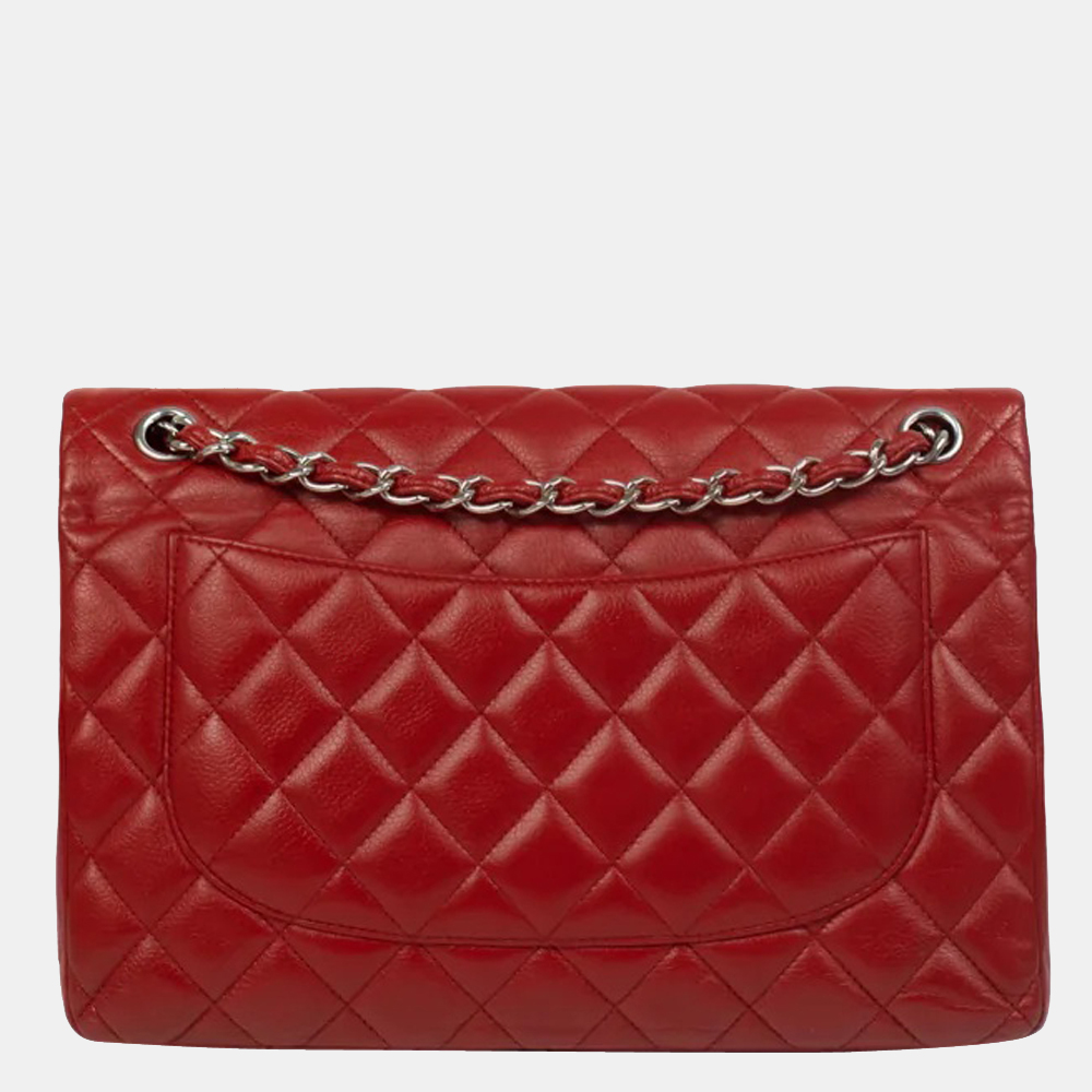 Chanel Red Leather Timeless Jumbo Double Flap Shoulder Bag