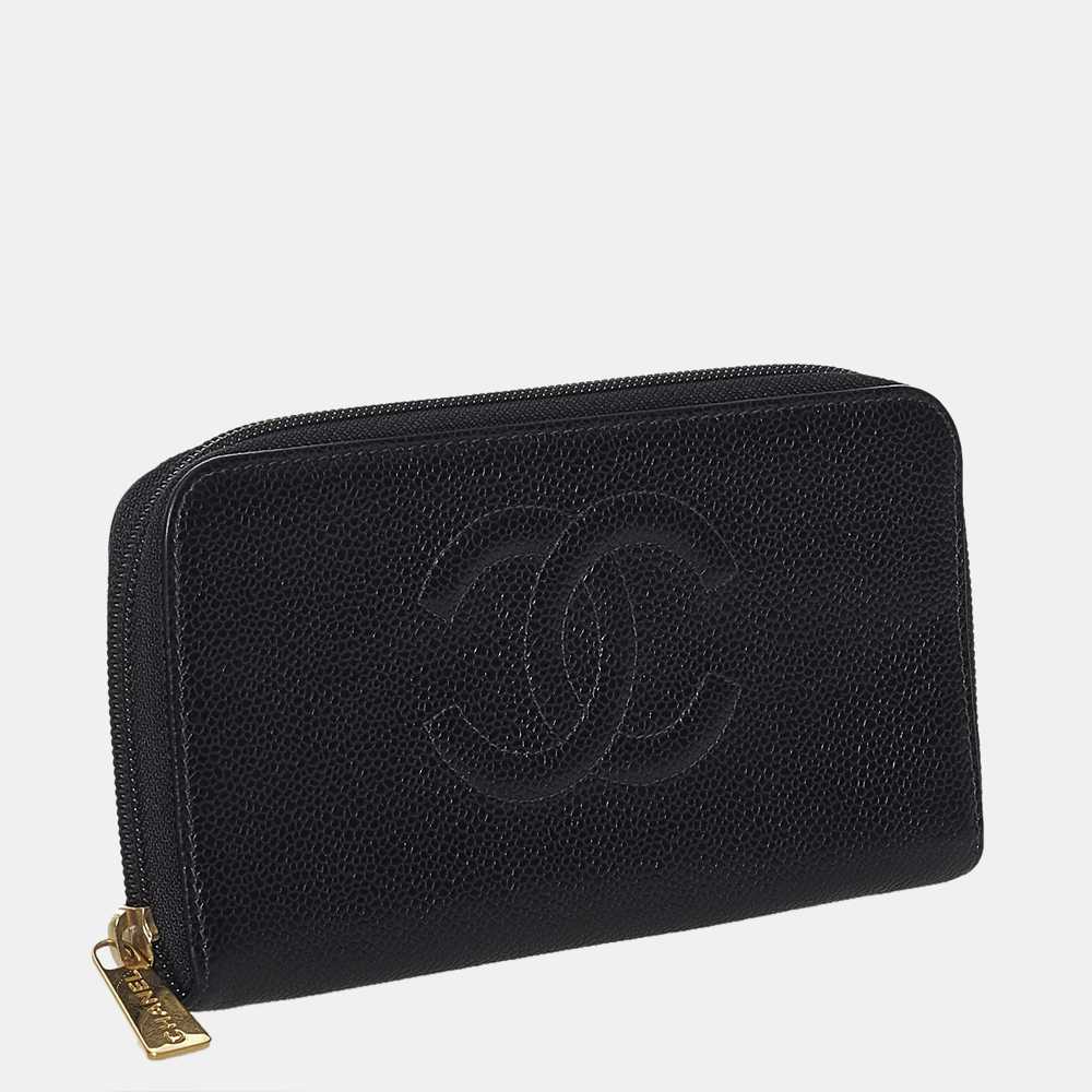 

Chanel Black CC Caviar Leather Zip Around Wallet