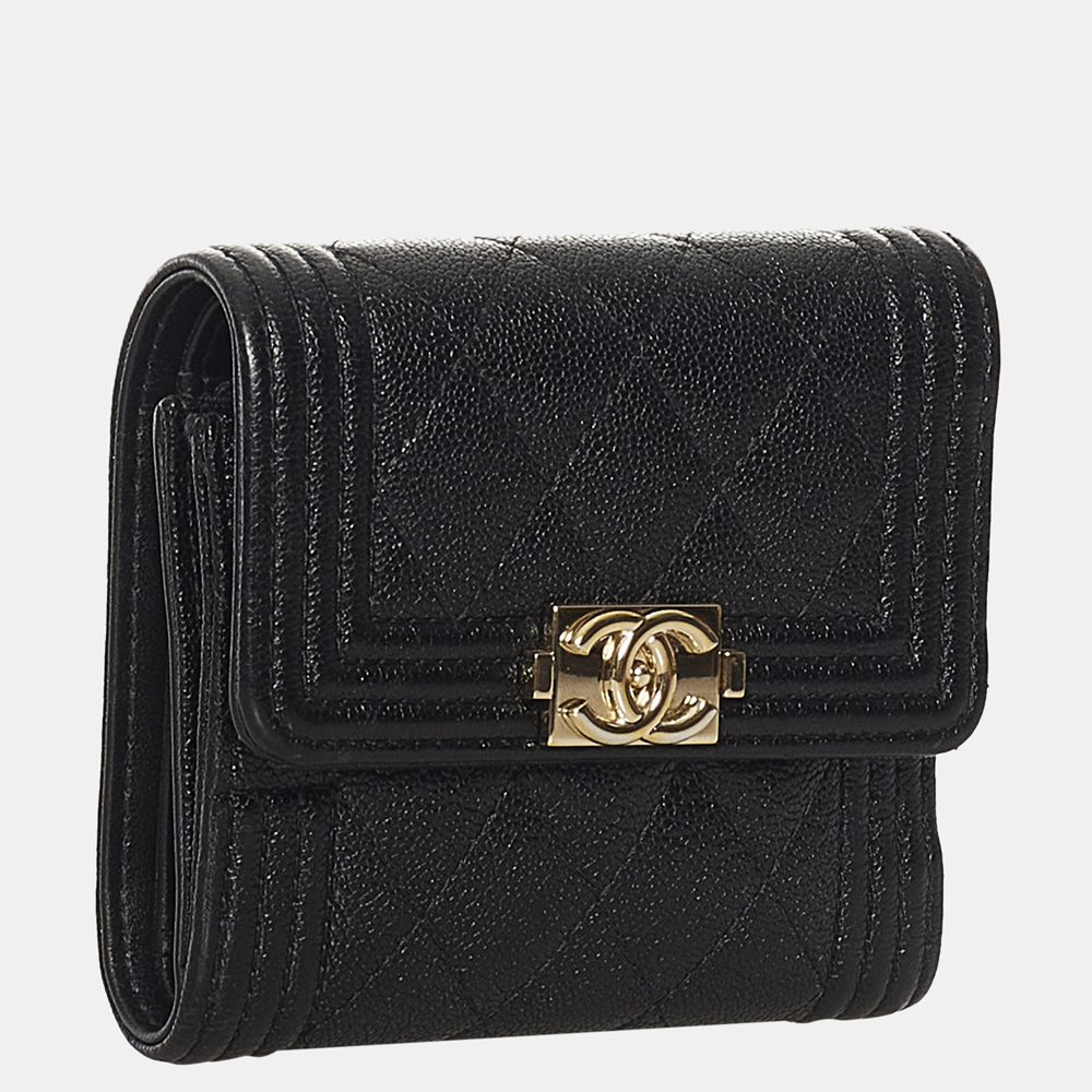 

Chanel Black Boy Tri-Fold Leather Small Wallet