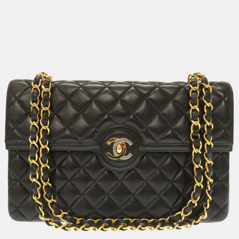Chanel black vintage quilted lambskin flap bag