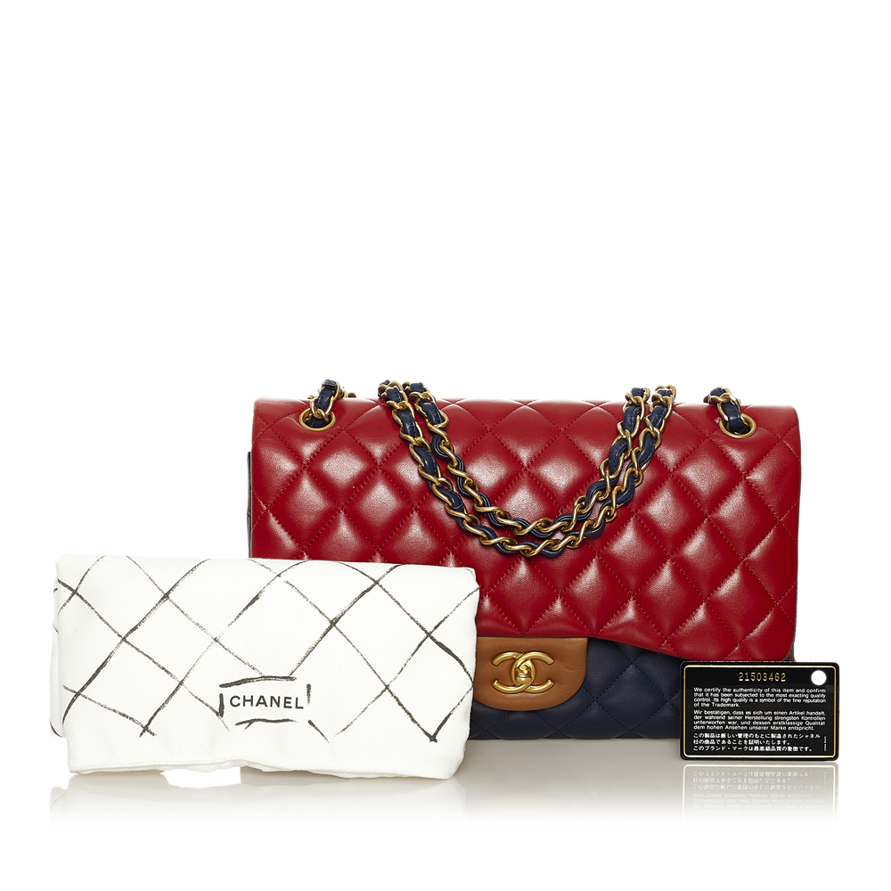 Chanel Blue/Red Tricolor Medium Classic Double Flap Bag