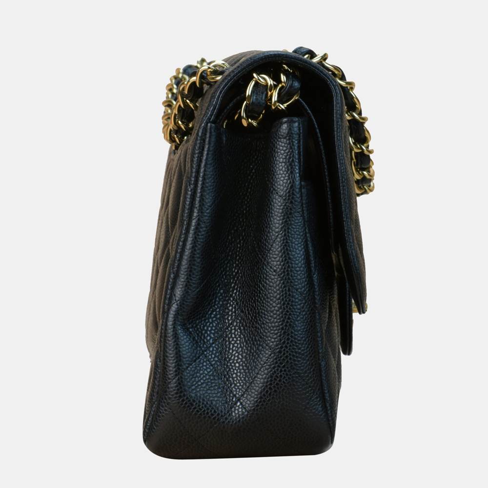 Chanel Black Quilted Caviar Leather Jumbo Classic Double Flap Shoulder Bag
Chanel Black Quilted Caviar Leather Jumbo Classic Double Flap Shoulder Bag