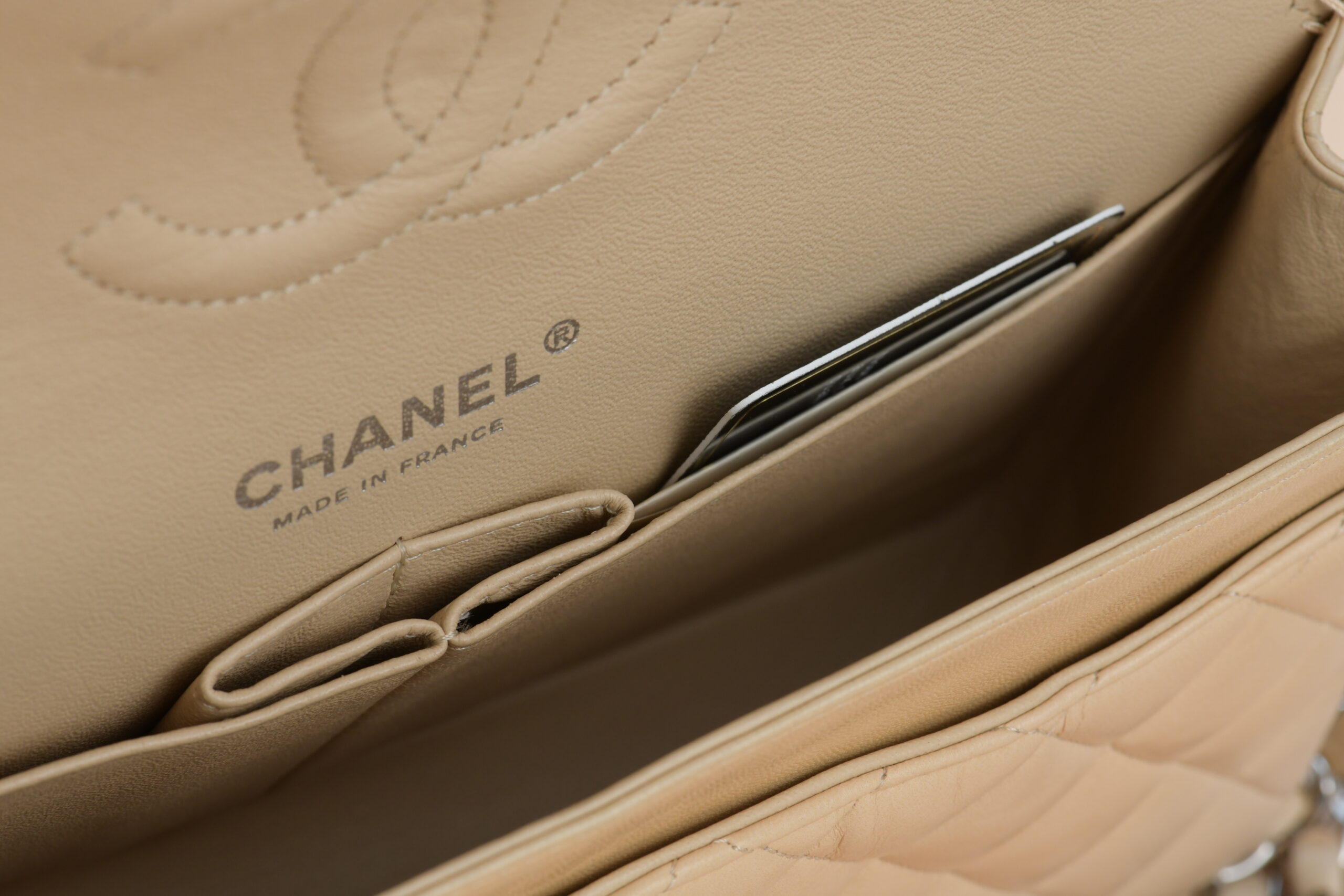Chanel Beige Lambskin Leather Medium Classic Double Flap 2009 Shoulder Bag