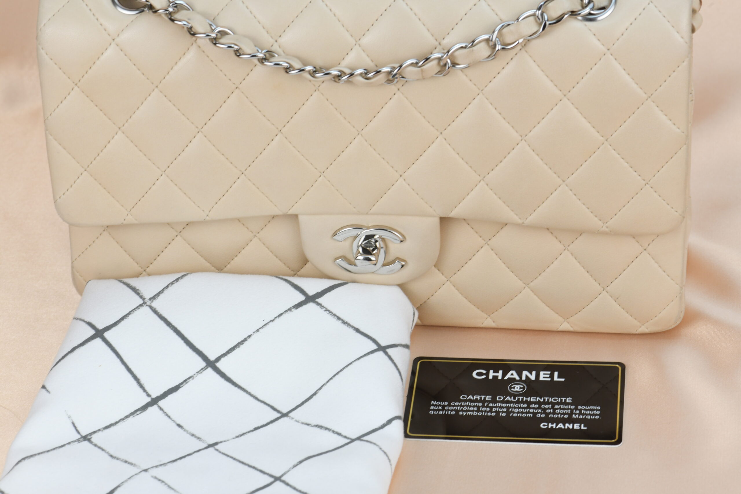 Chanel Beige Lambskin Leather Medium Classic Double Flap 2009 Shoulder Bag