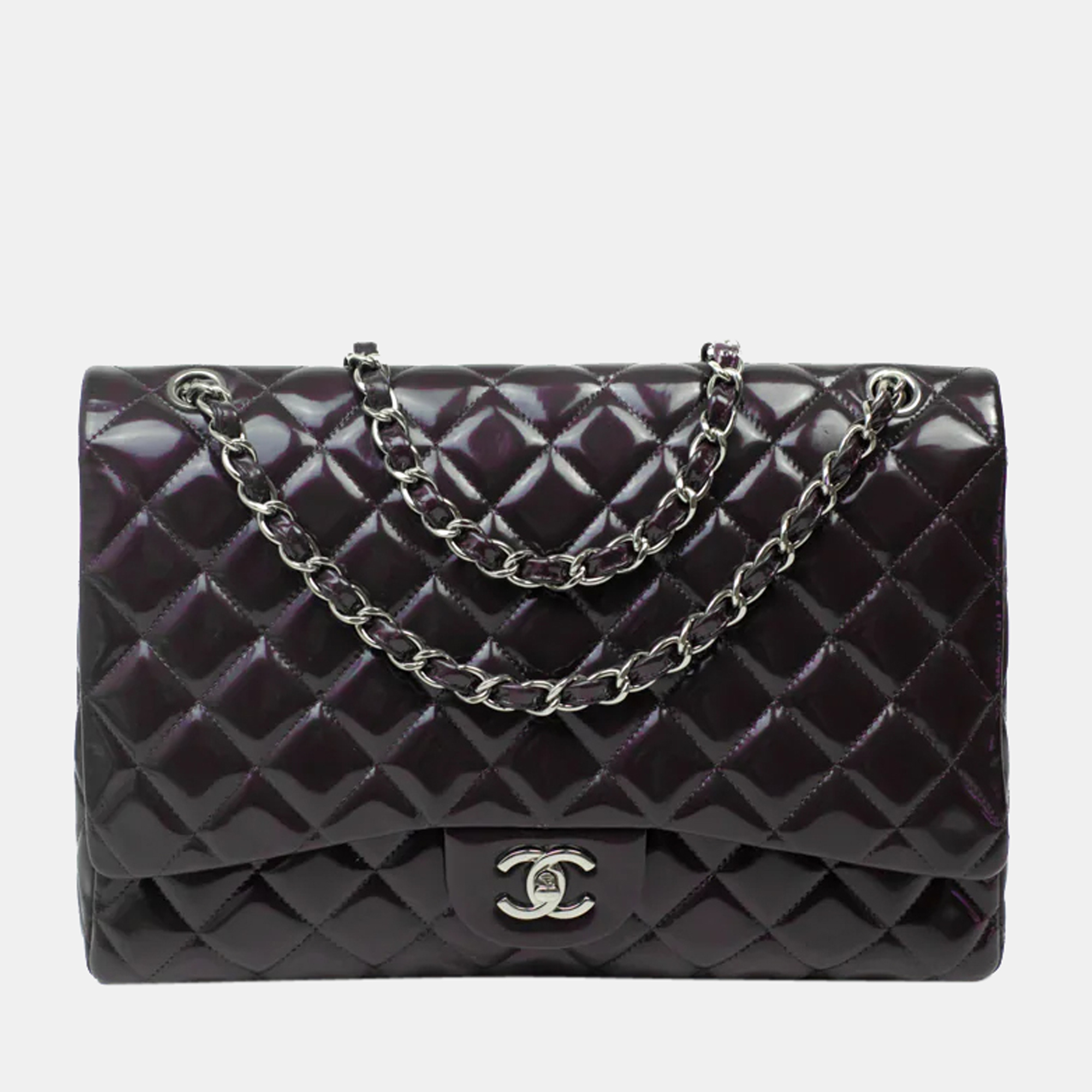 Chanel Purple Patent Leather Jumbo Classic Single Flap Shoulder Bag