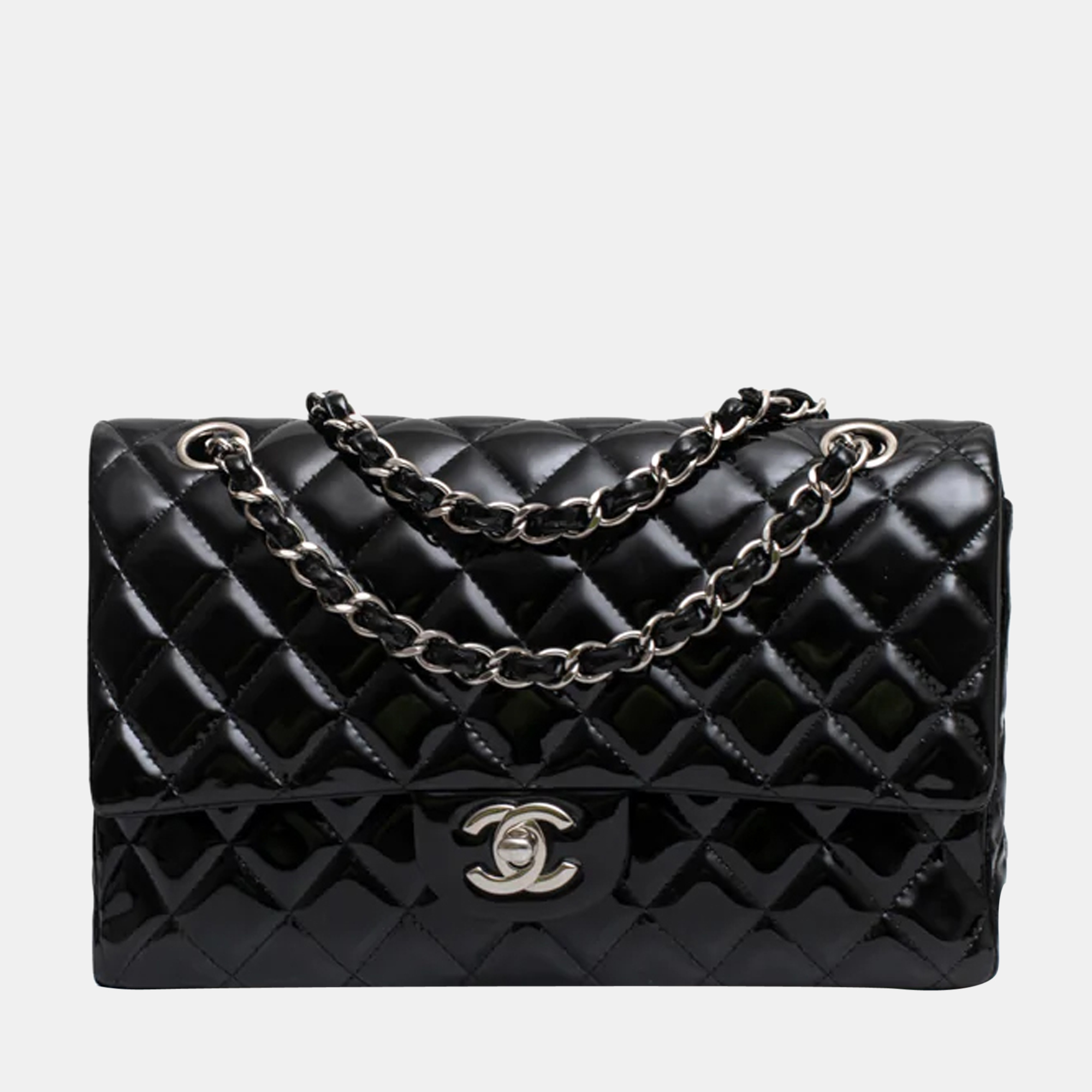 Chanel Black Patent Leather Medium Classic Double Flap Bag