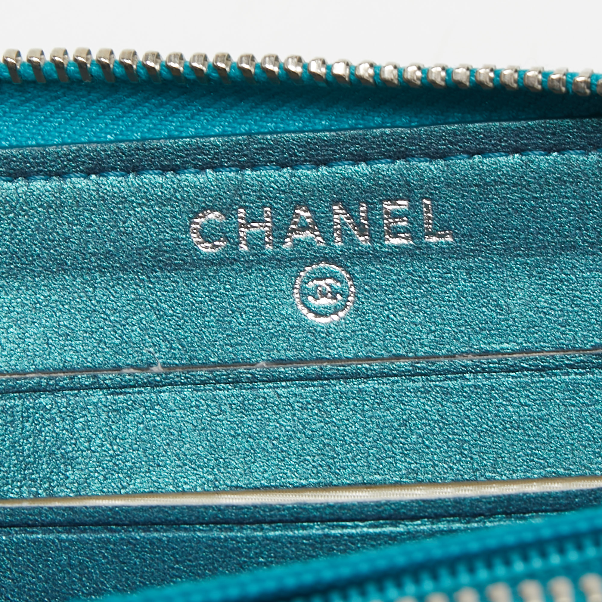 Chanel Metallic Blue Quilted Leather Classic Zip Wallet
