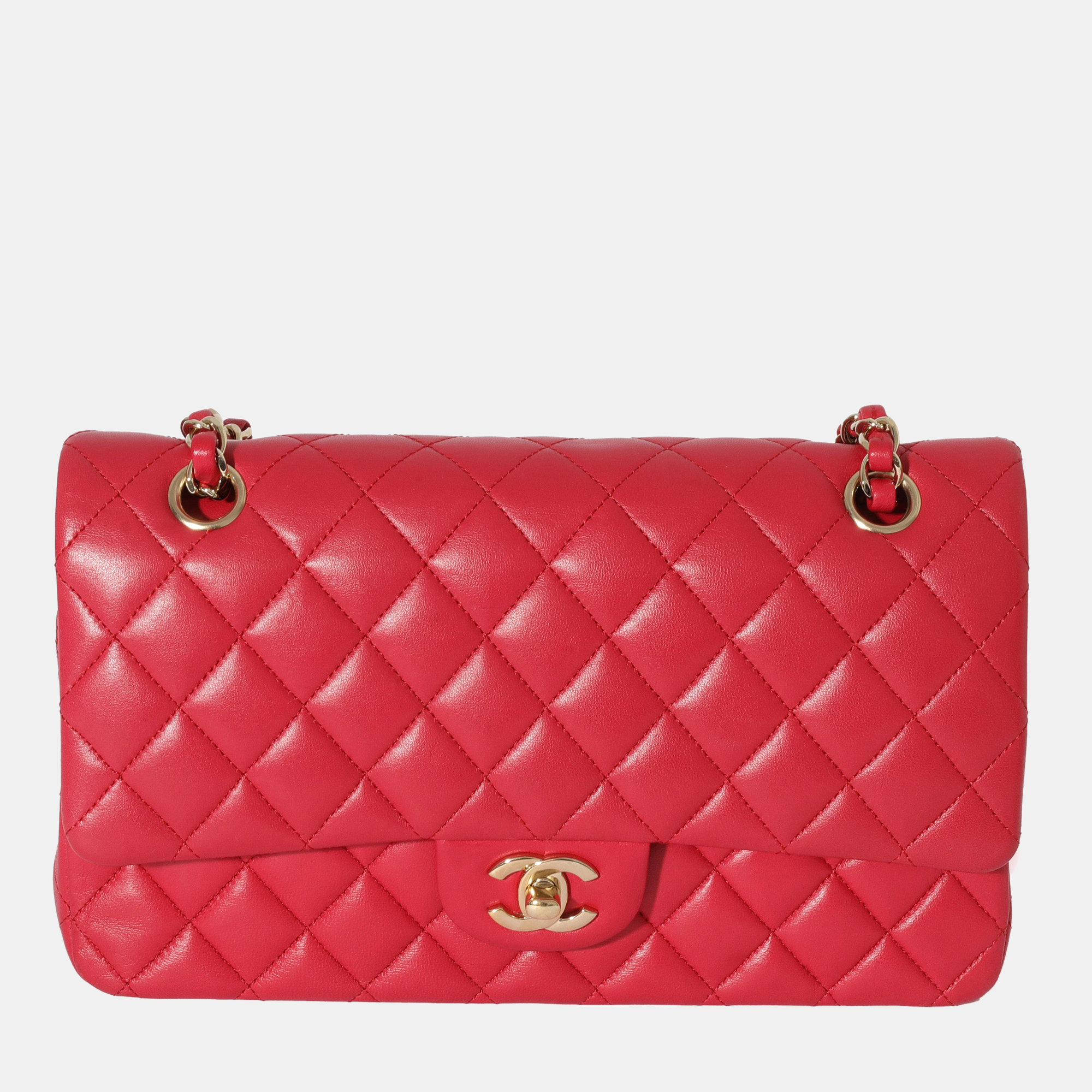 Chanel red quilted leather medium classic double flap shoulder bag