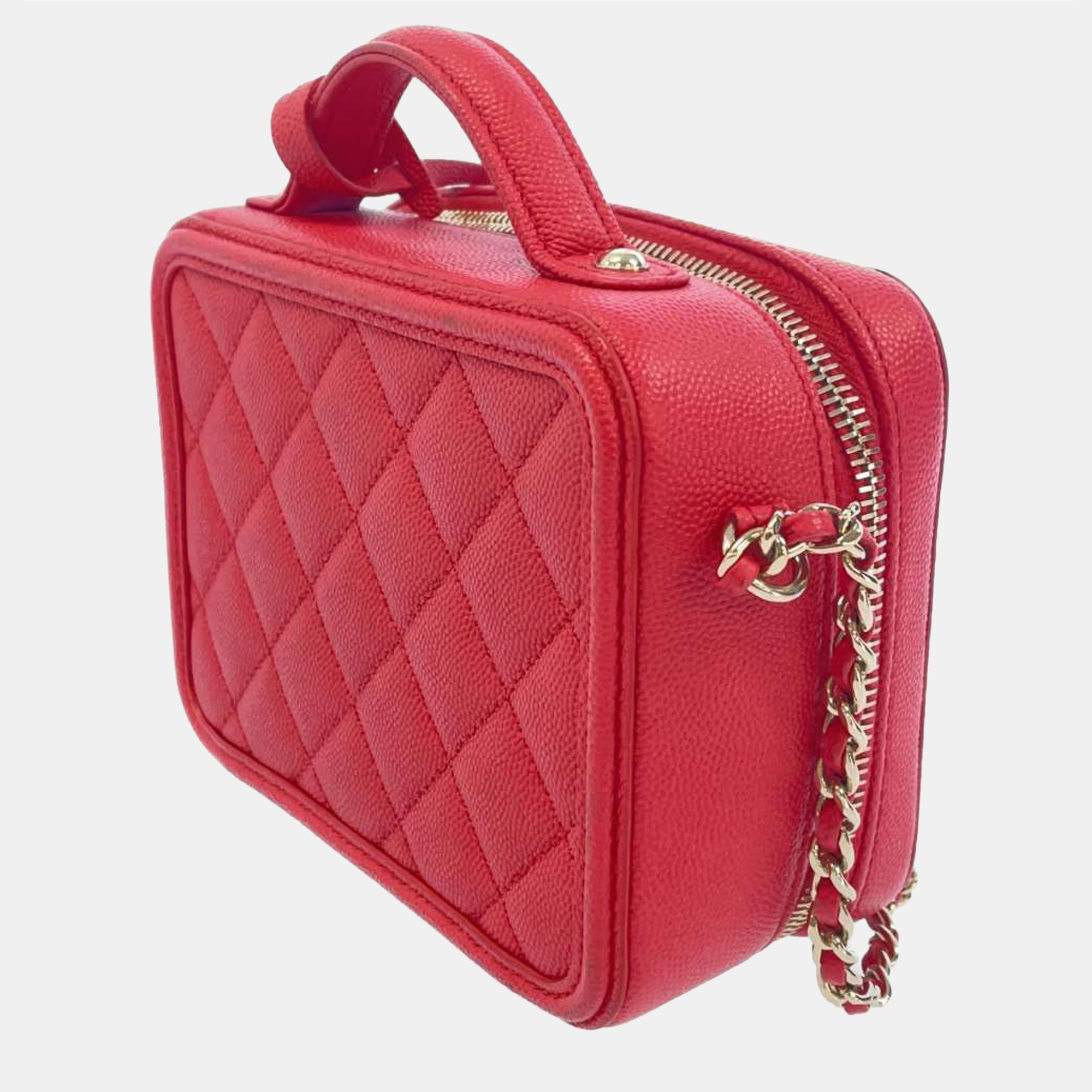 

Chanel Red Caviar Leather CC Filigree Vanity Bag