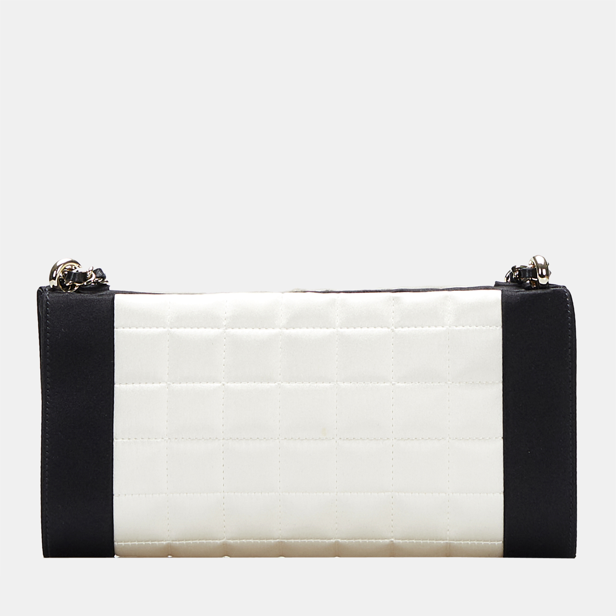 Chanel Black/White Chocolate Bar Satin Shoulder Bag