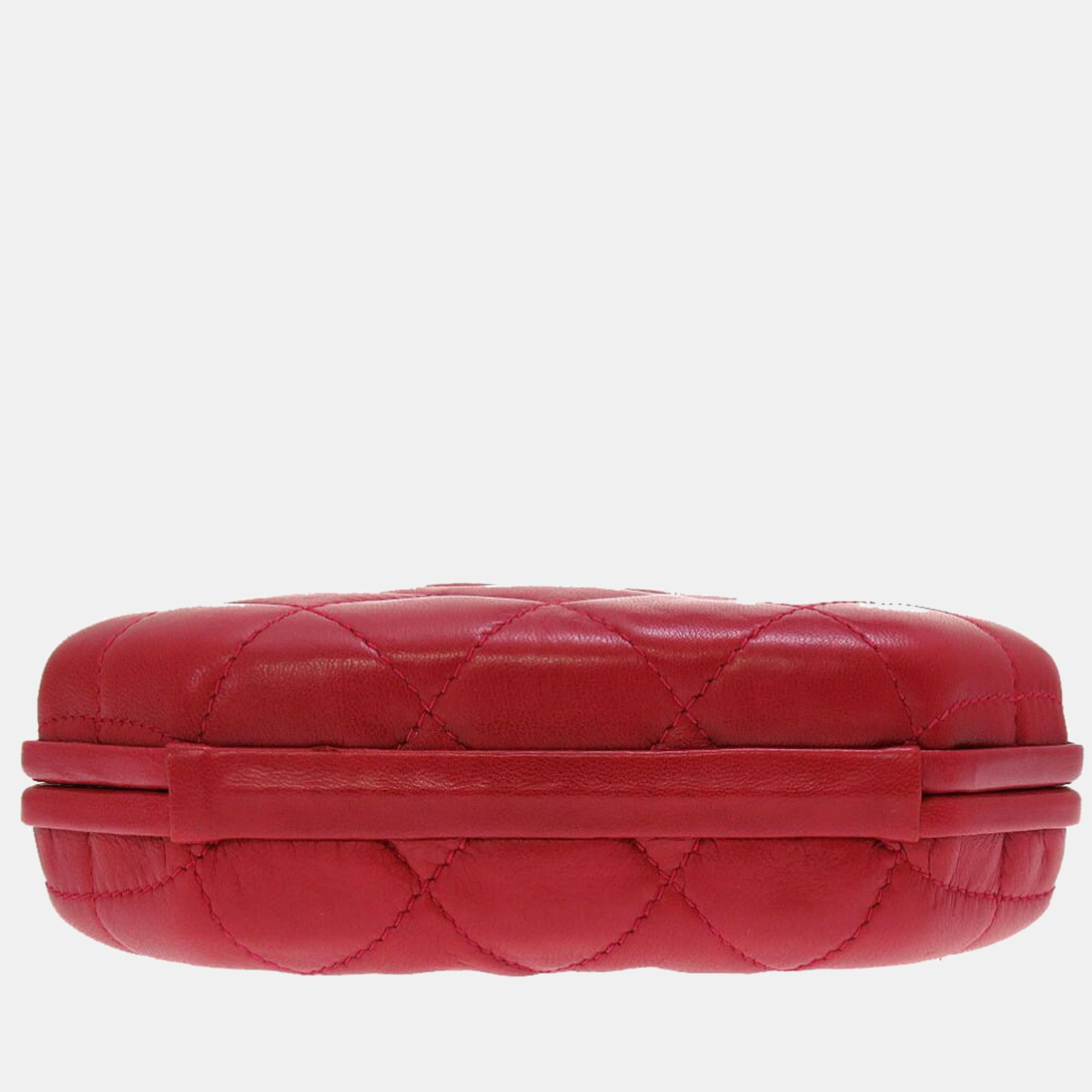 Chanel Red Matelasse Leather Clutch On Chain