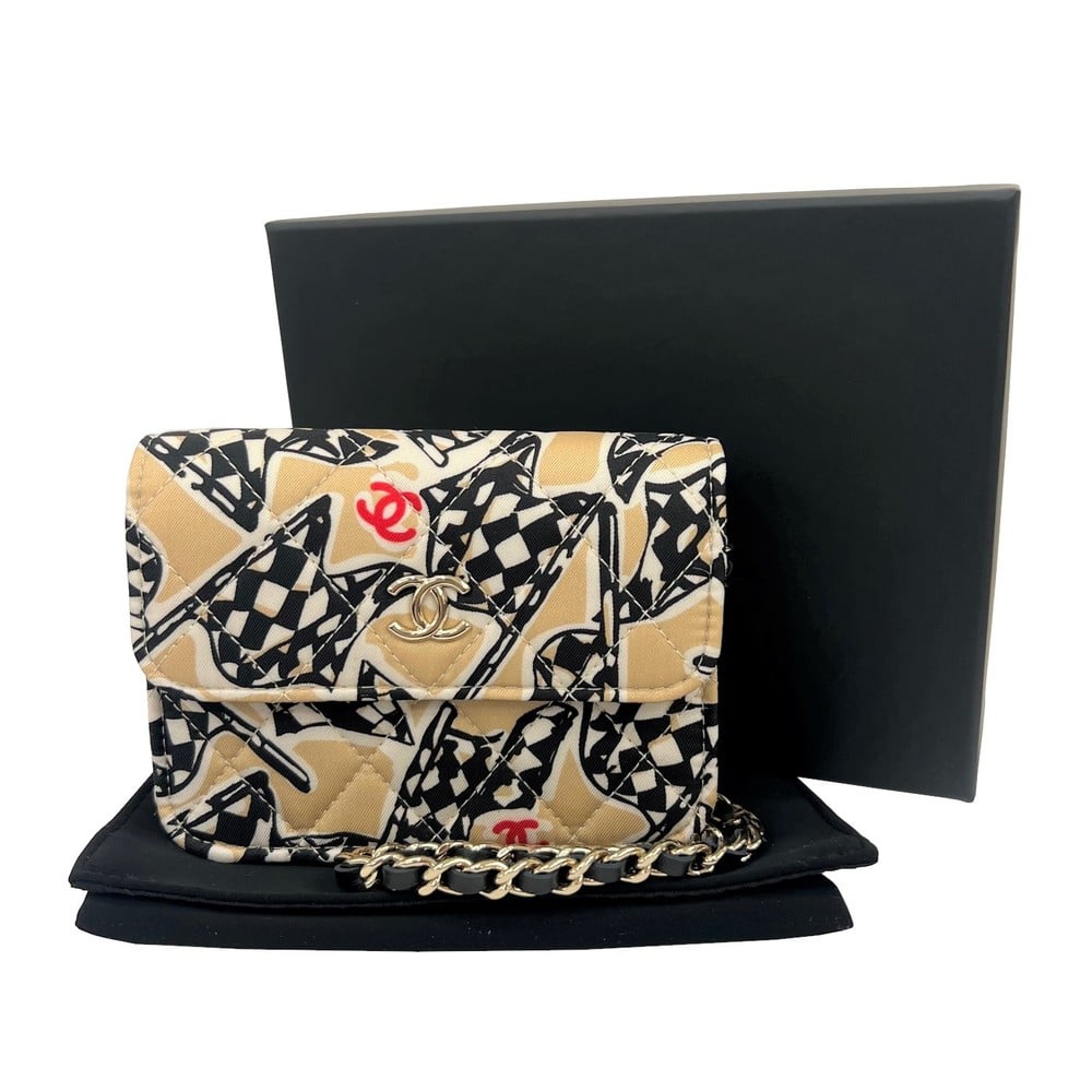 Chanel Multi Cotton Leather Checkered Flag Print Flap CC Mini Shoulder Bag