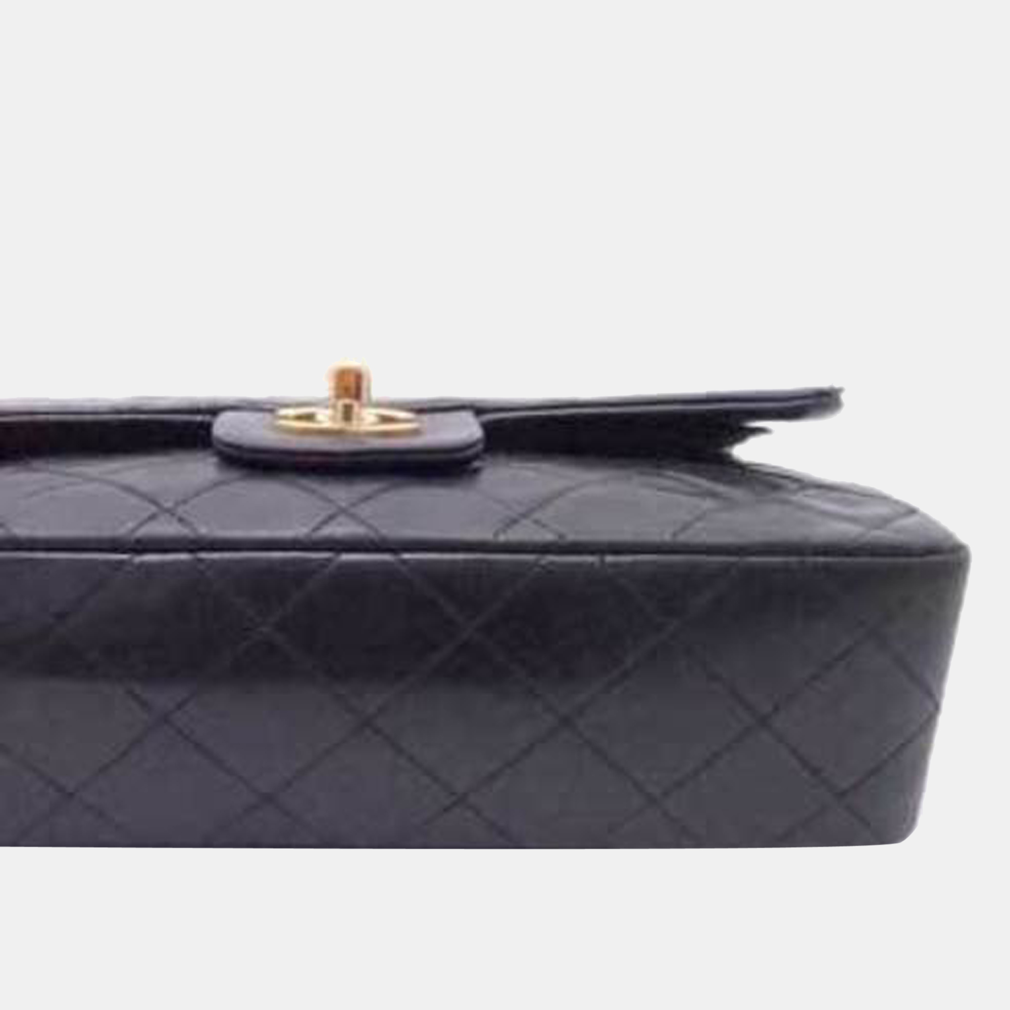 Chanel Black Leather Small Classic Double Flap Shoulder Bag