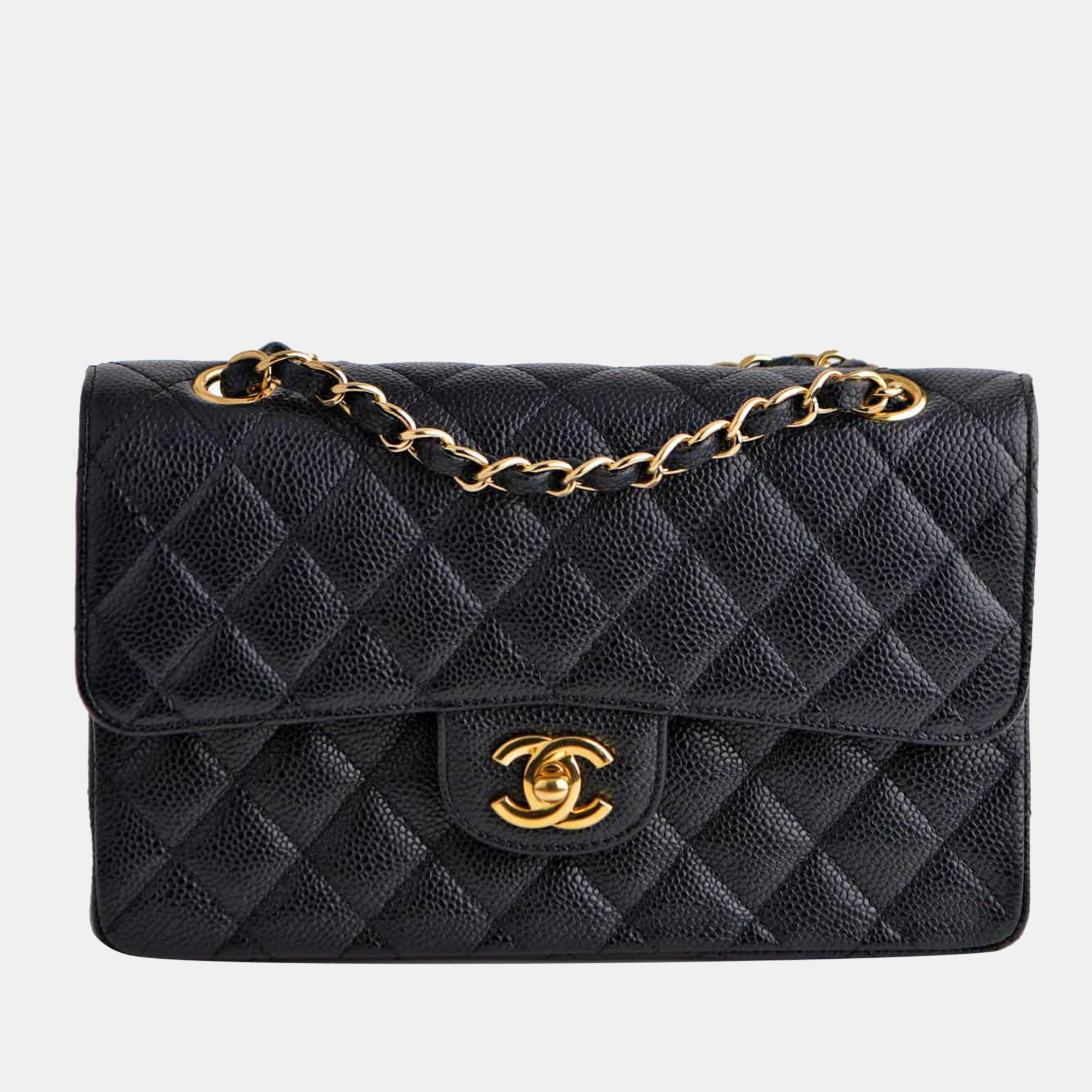 

Chanel Small Double Classic Flap Calfskin GHW Bag, Black