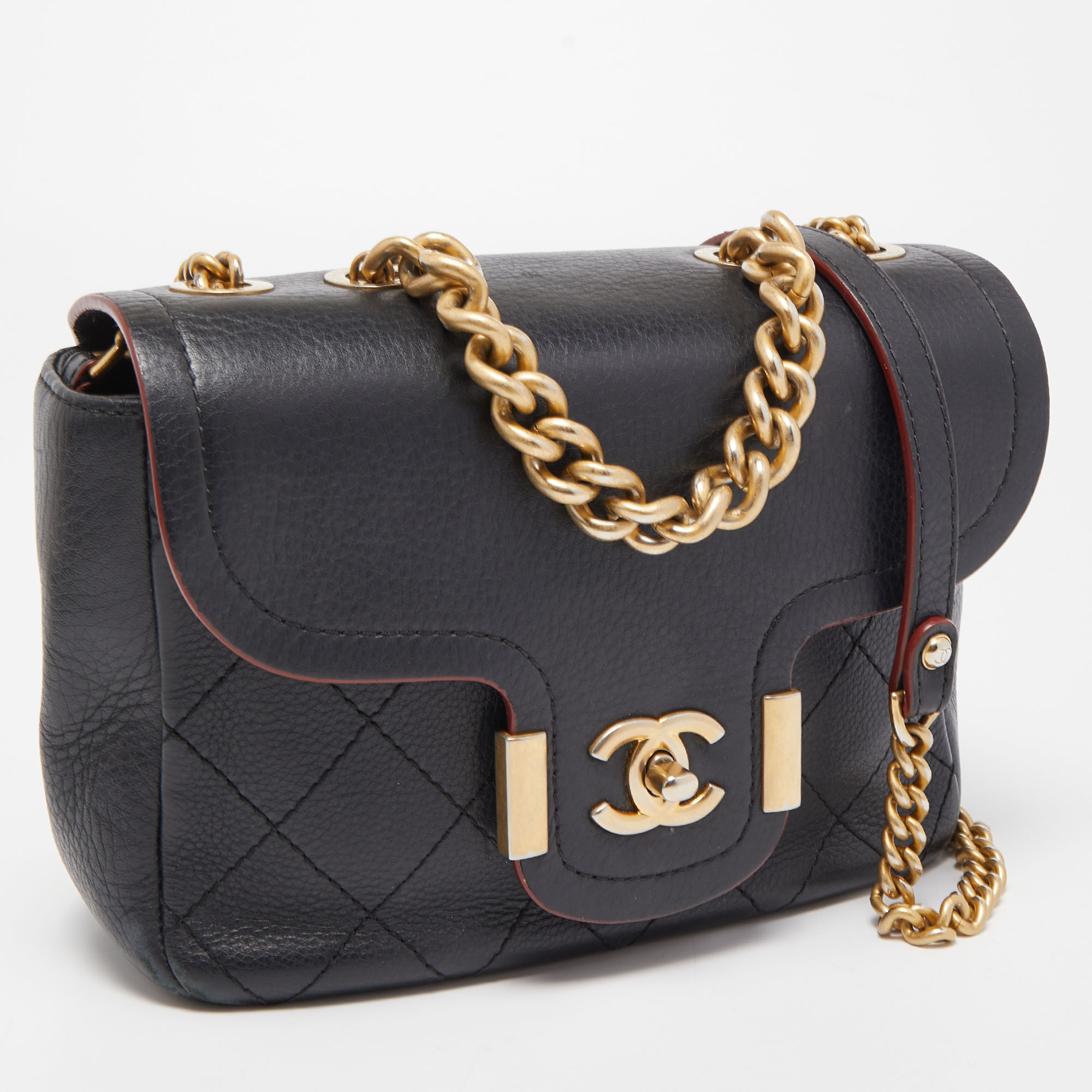 Chanel Black Quilted Leather Archi Chic Flap Bag