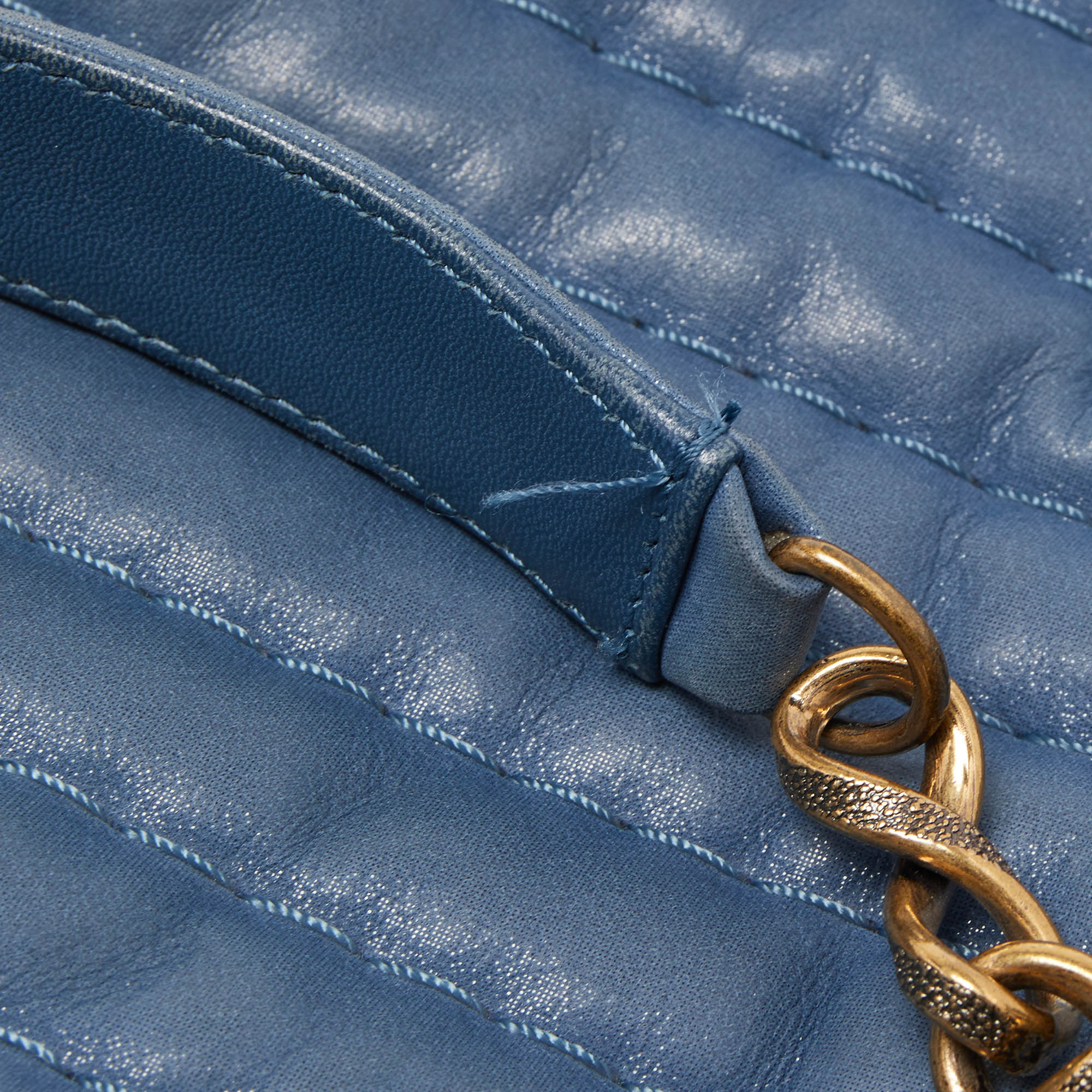 Chanel Blue Chevron Iridescent Leather Large Surpique Tote