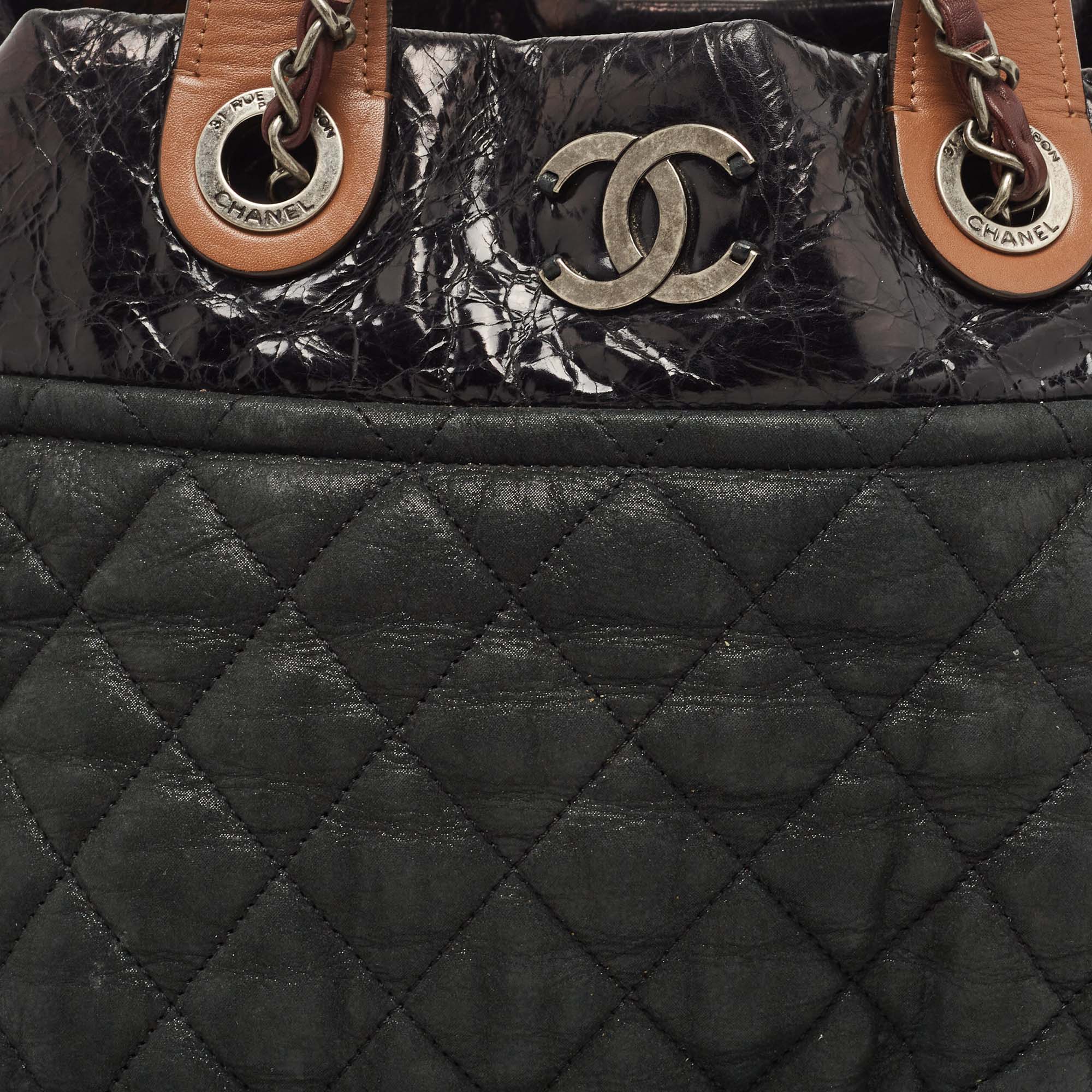 Chanel Black/Burgundy Quilted Nubuck And Leather In The Mix Bag