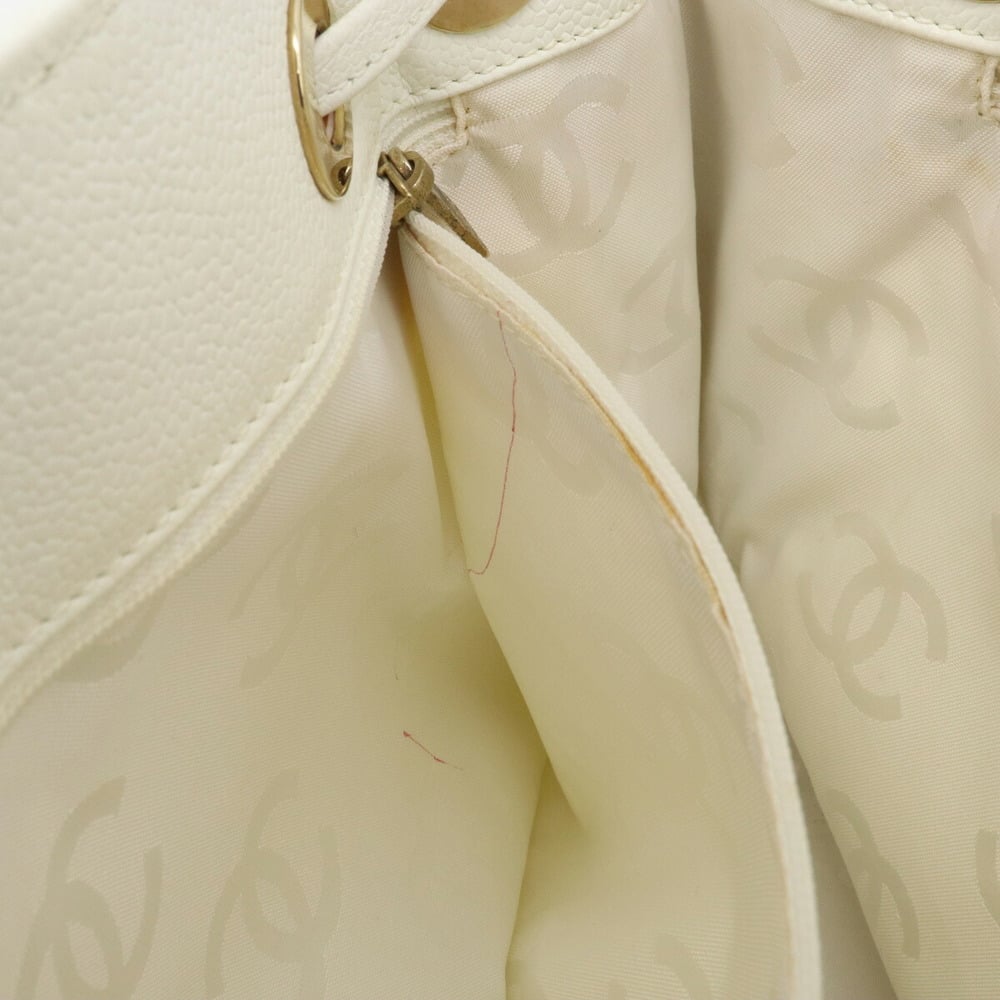 Chanel White Leather CC Drawstring Bucket Bag