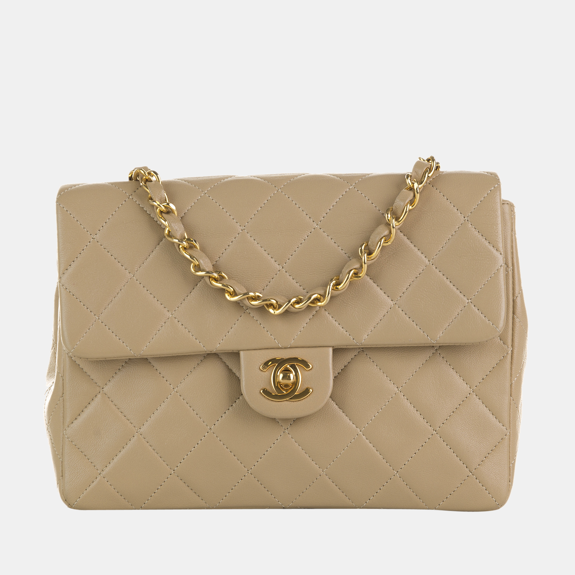 Chanel Beige Mini Classic Square Lambskin Single Flap Bag