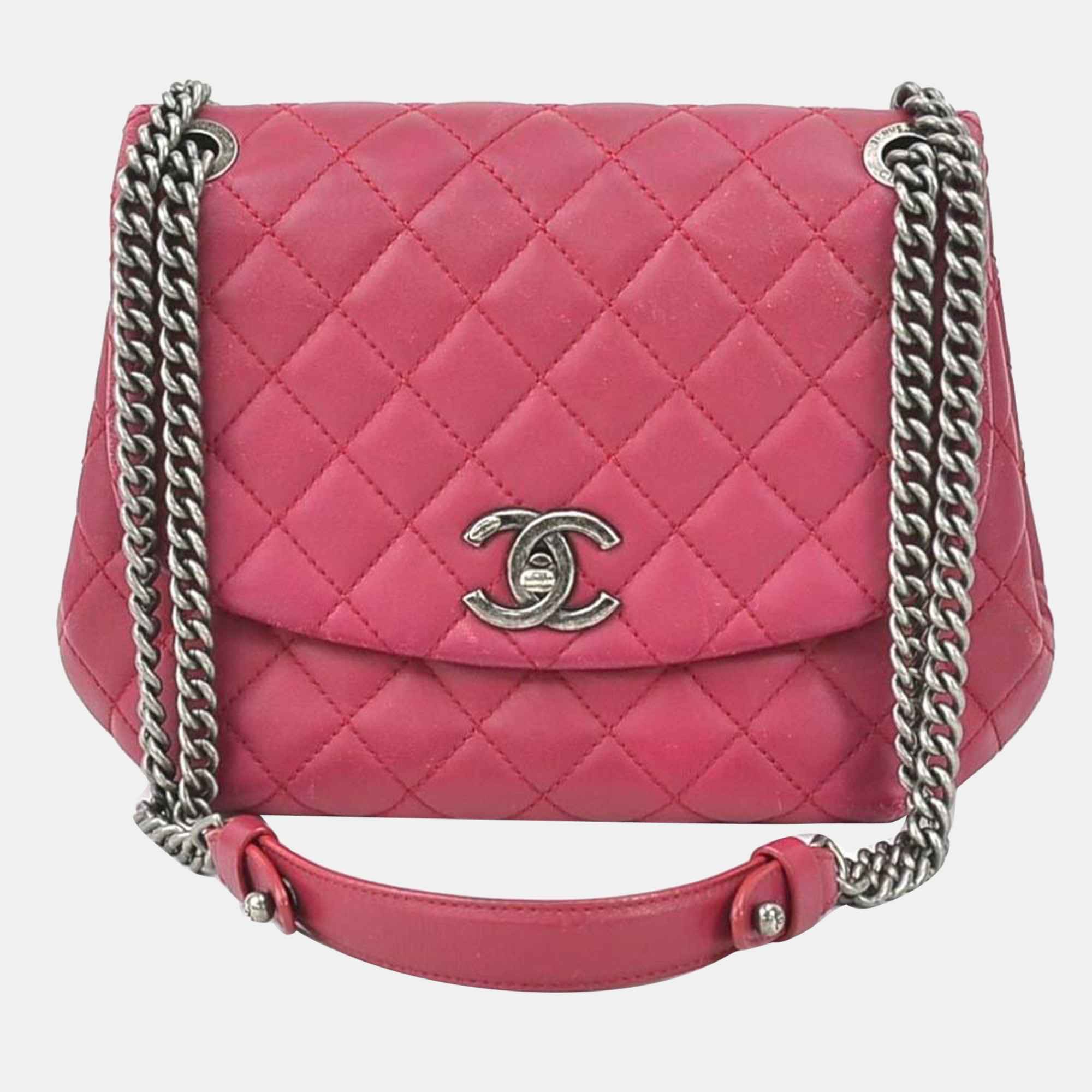 Chanel pink quilted leather diagonal crossbody bag
