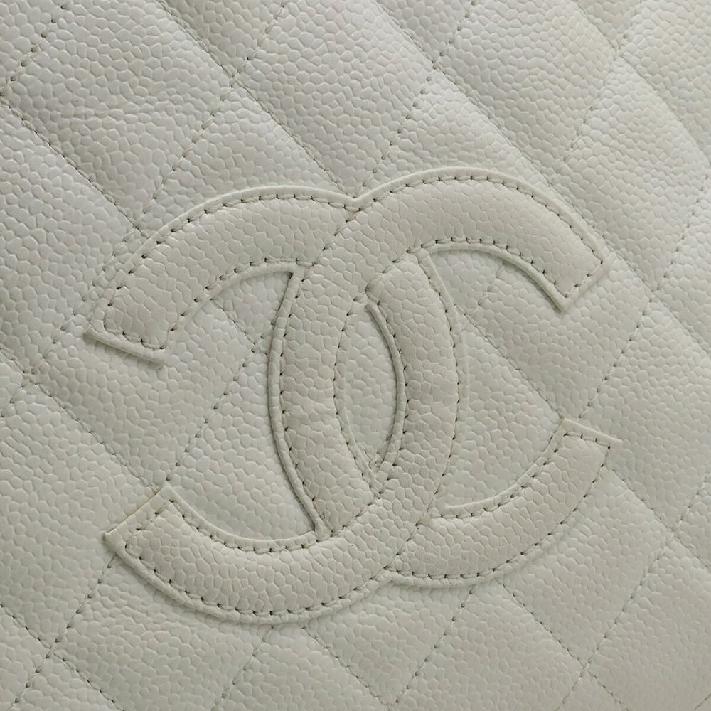Chanel White Caviar Leather Petit CC Timeless Tote Bag