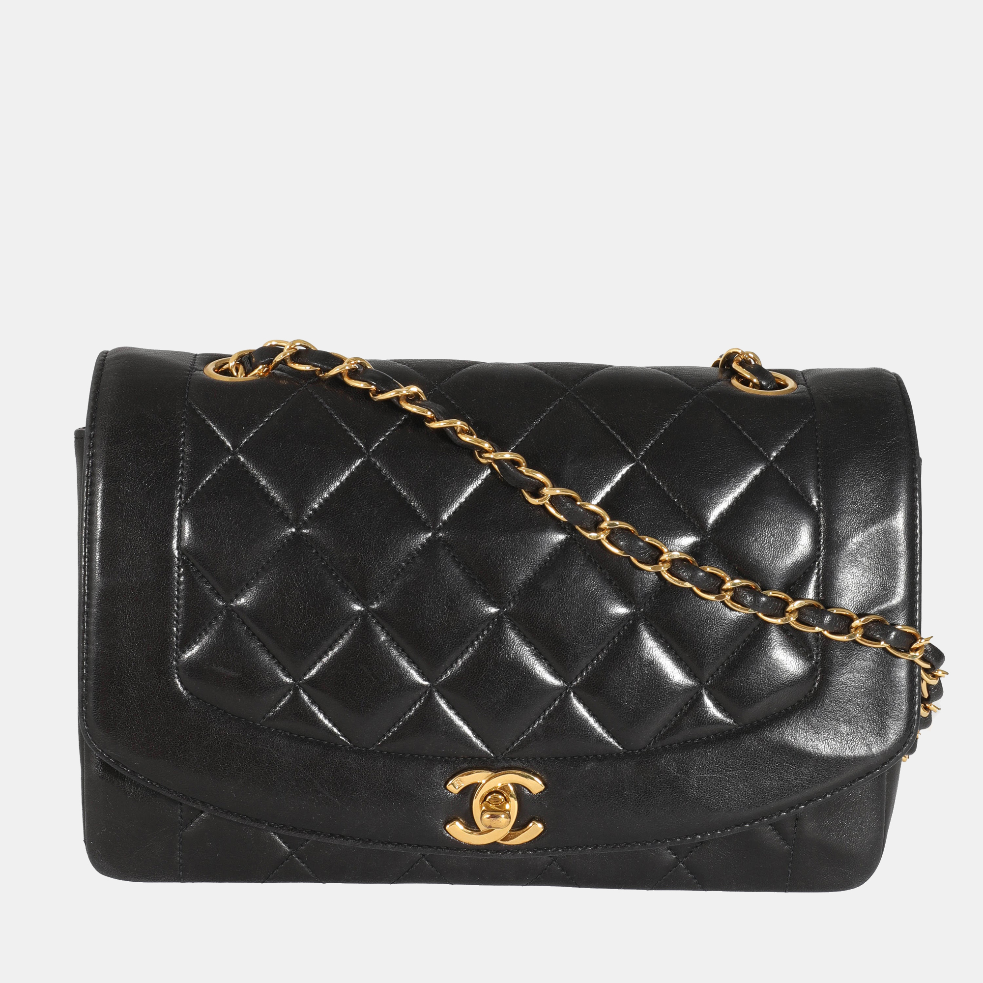 Chanel Vintage Black Quilted Lambskin Diana Flap Bag
