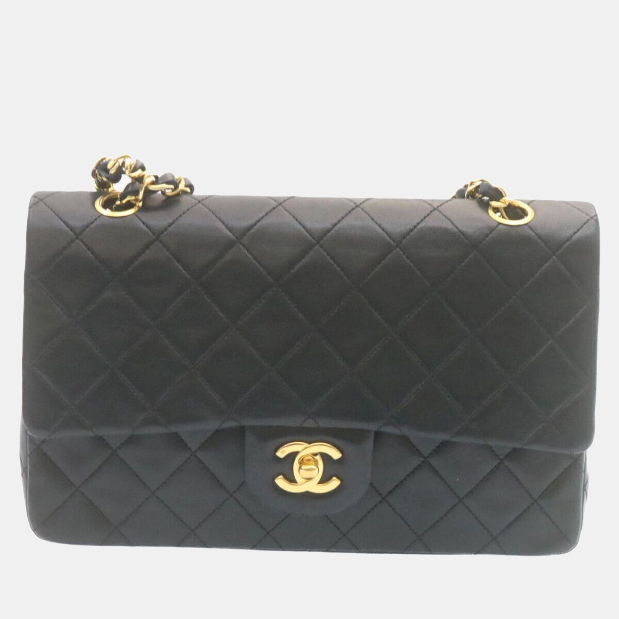 Chanel black lambskin leather medium classic double flap bag