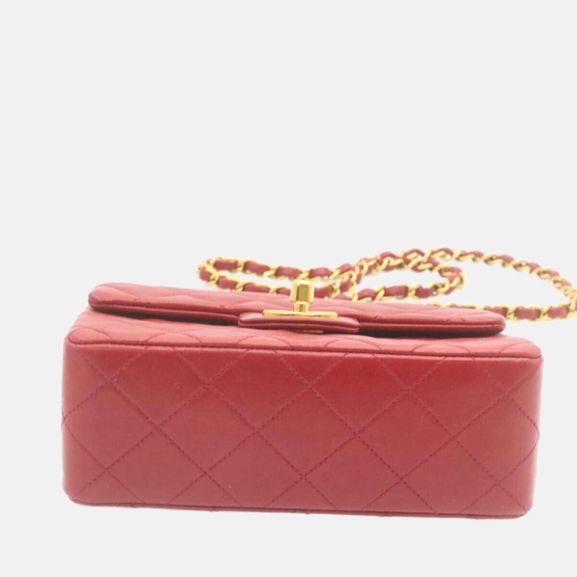 Chanel Red Lambskin Leather Mini Square Flap Bag