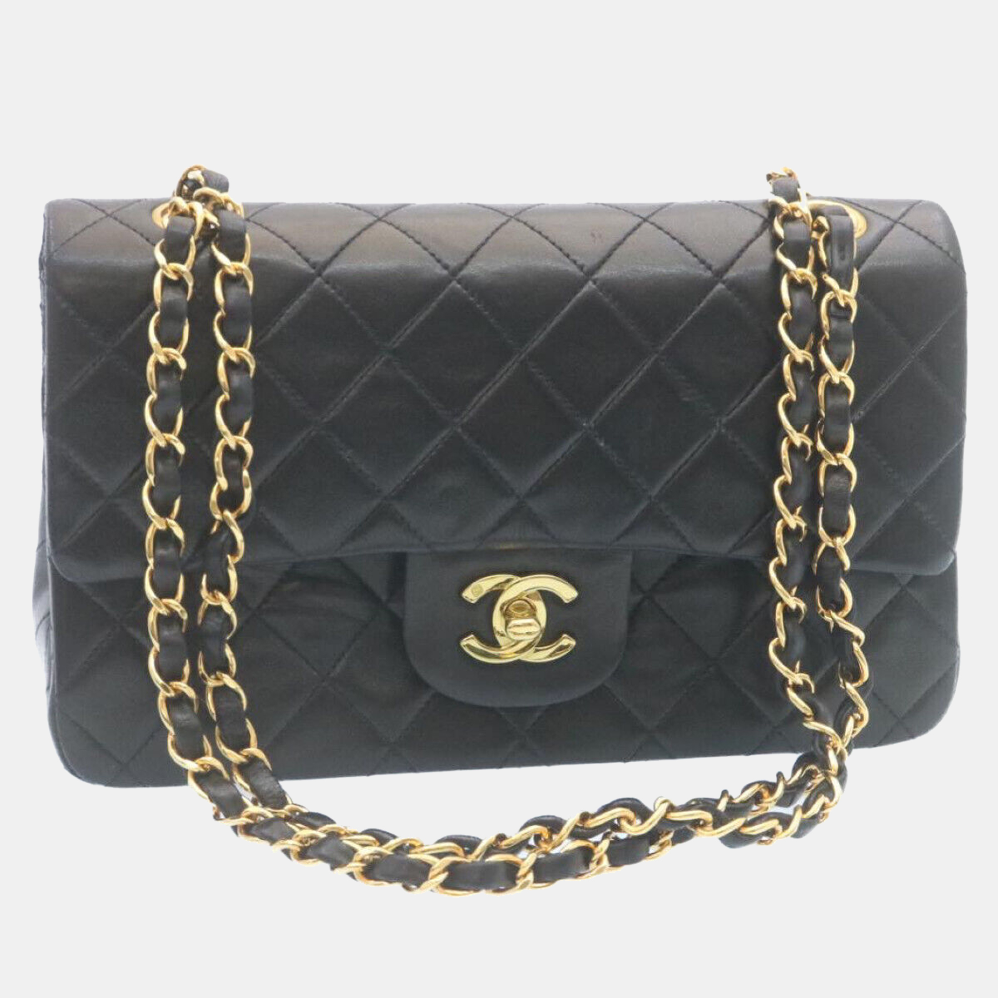 Chanel black lambskin leather classic double flap bag