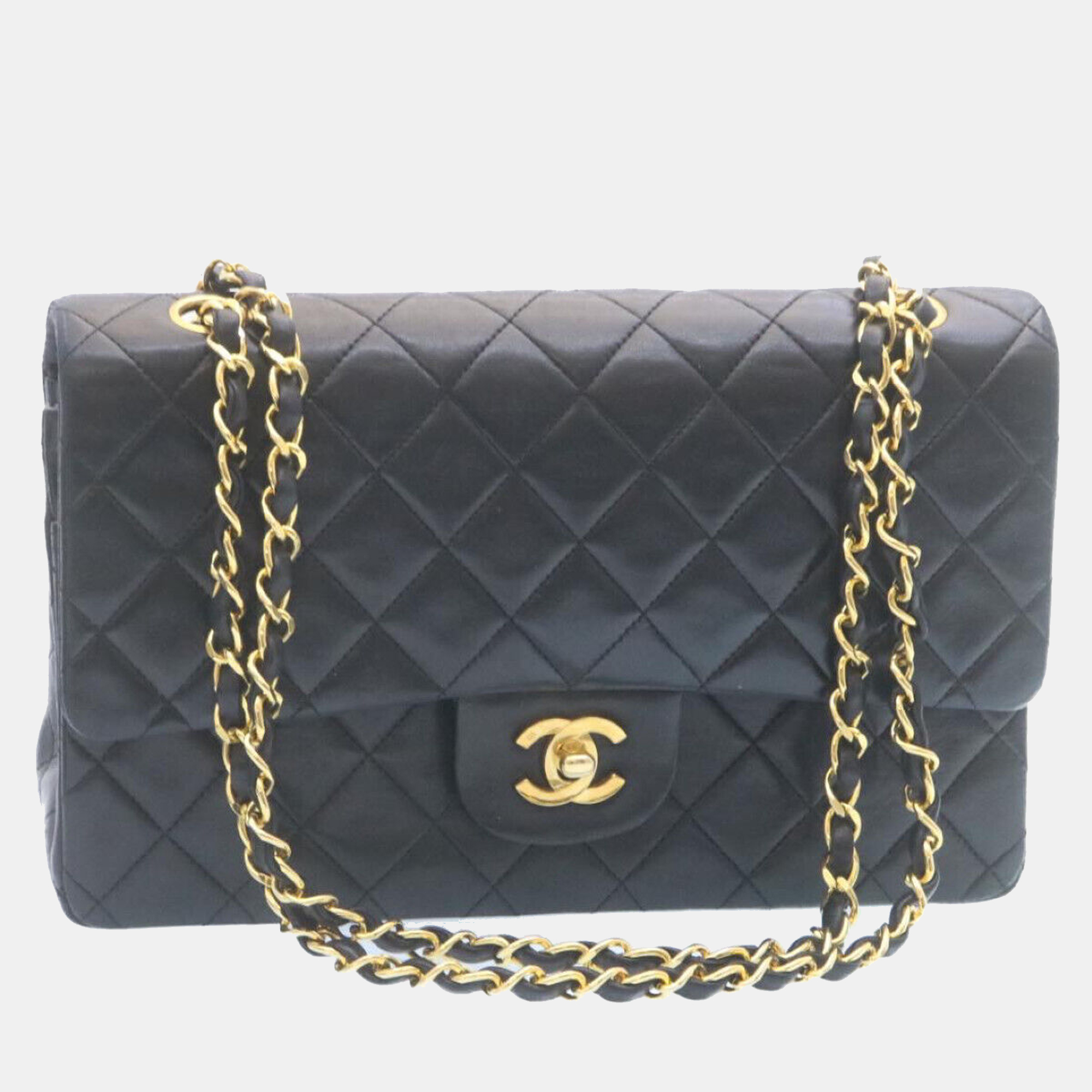 Chanel black leather classic double flap bag