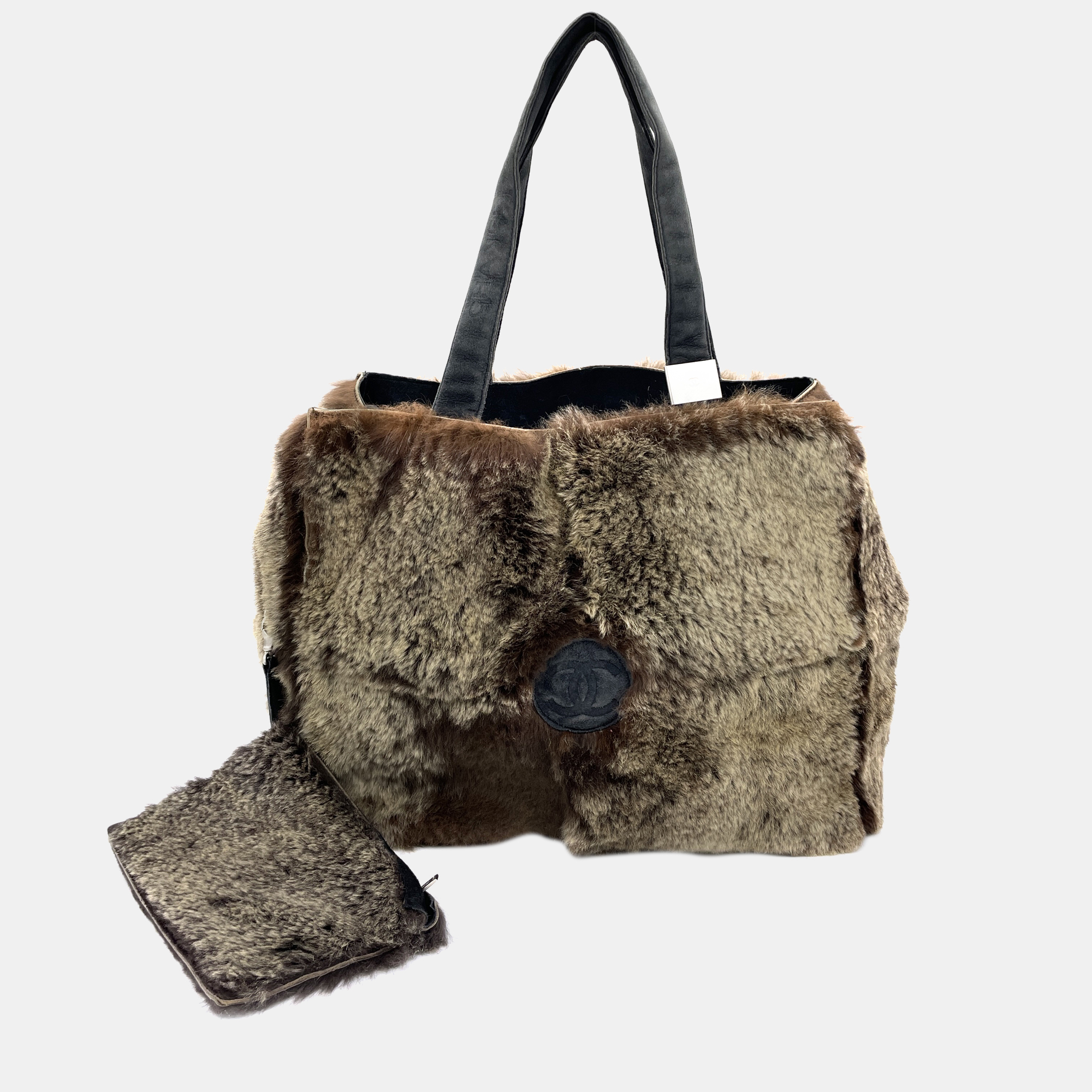 Chanel brown fur cc tote bag