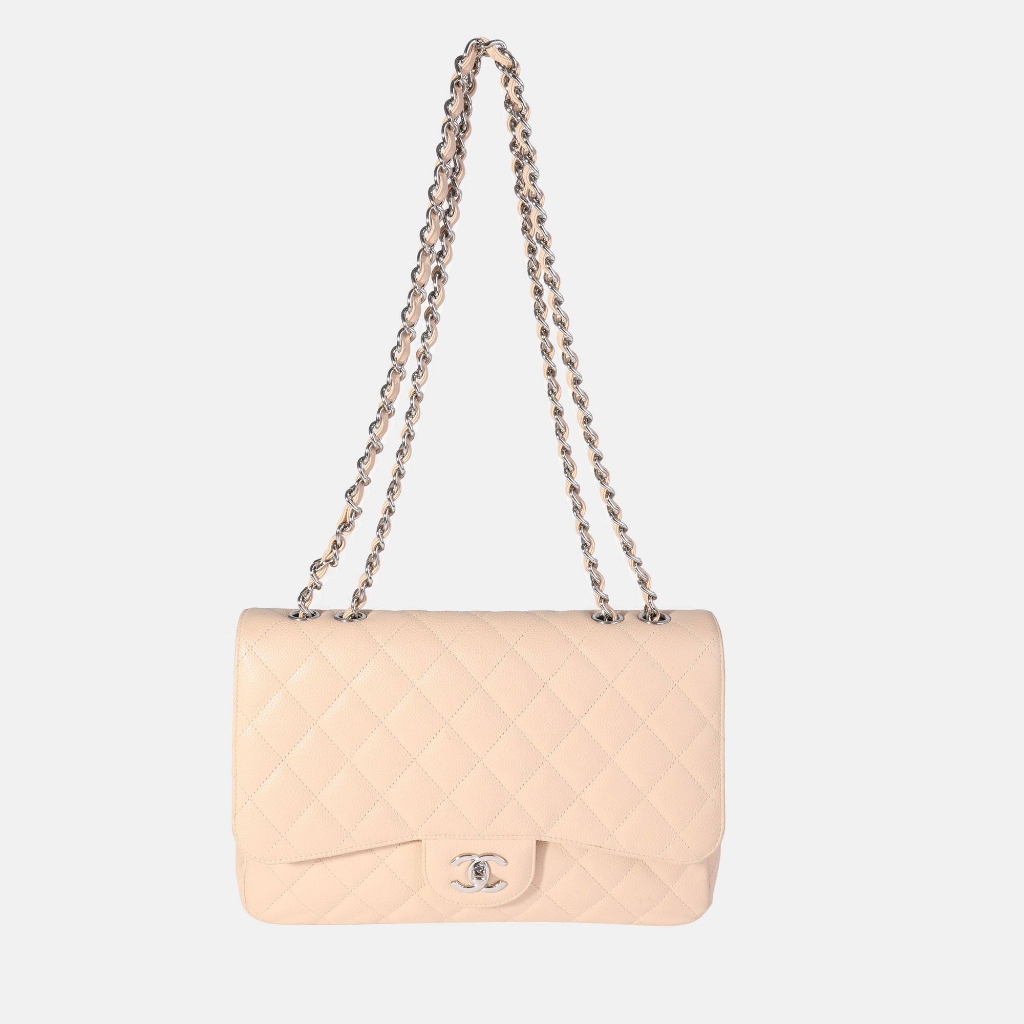 Chanel Beige Quilted Caviar Jumbo Classic Single Flap Bag
