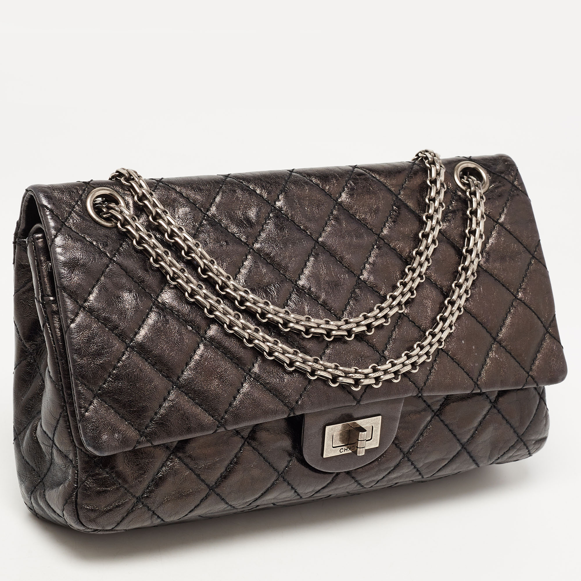 Chanel Metallic Grey/Black Quilted Leather 226 Reissue 2.55 Flap Bag